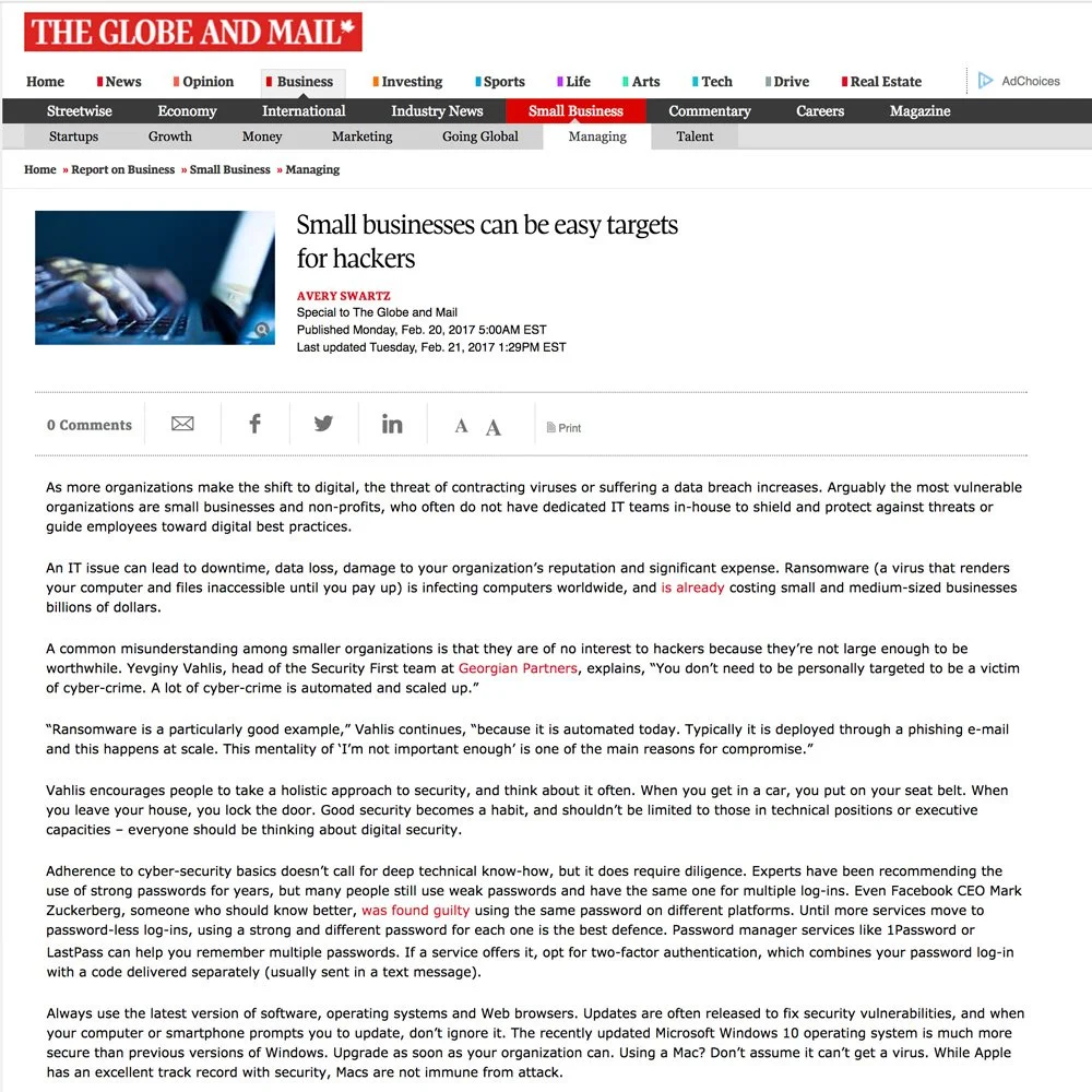 Small businesses can be easy targets for hackers