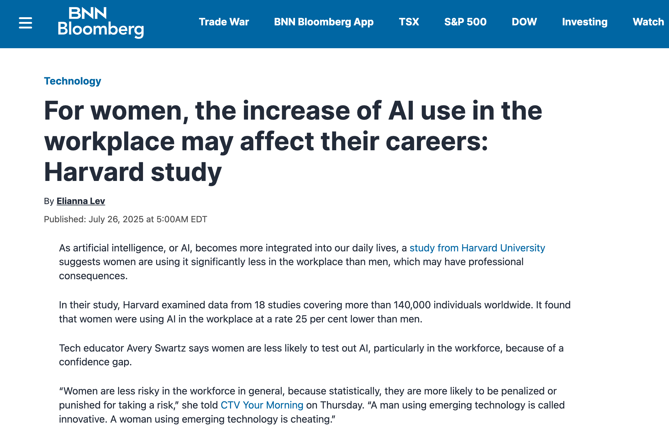For women, the increase of AI use in the workplace may affect their careers: Harvard study