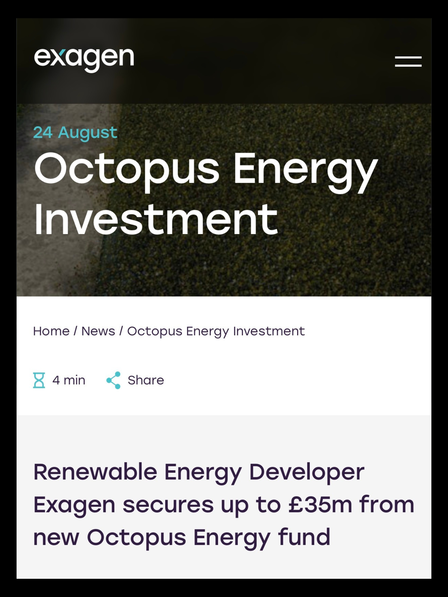 Thought Leadership – Octopus Energy invests in Exagen Limited