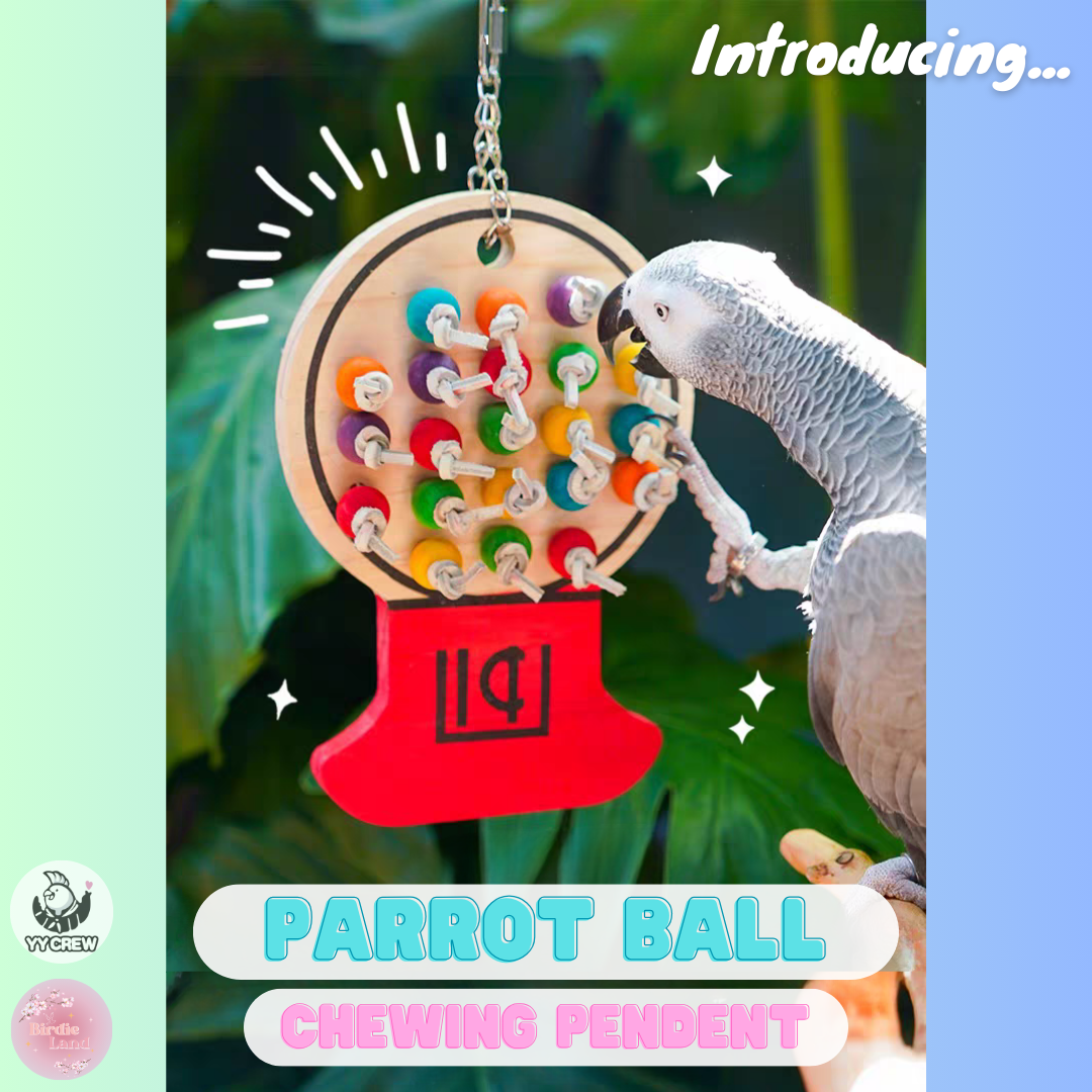  ~ Sold out ~ 🍬🍭Indulge your feathered friend with a sweet treat! This adorable and durable toy is inspired by a classic candy machine. The colorful balls, adorned with leather knots, make it irresistible to parrots.
 🦜