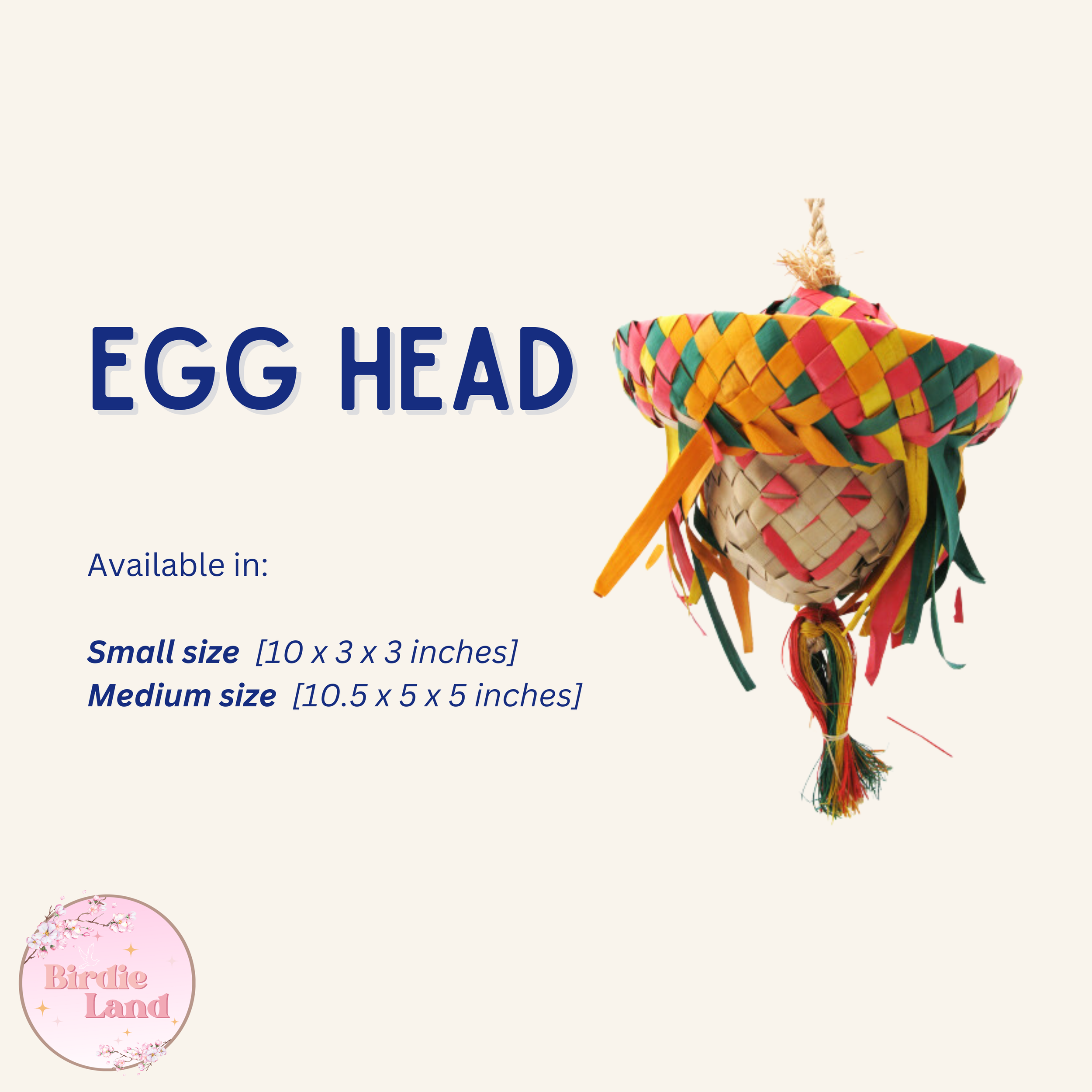 ✨ Egg Head ~ A unique hand-woven toy that wears a colourful hat, for birds to enjoy chewing and shredding. Makes a delightful crunching noise!