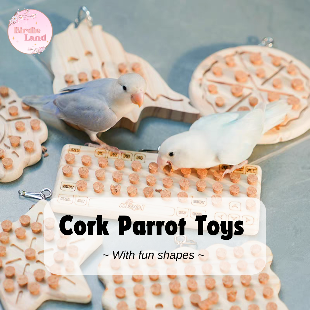 ✨Spark joy in your 🦜parrot's day with our whimsical Cork Chew Parrot Toys! These charming wooden toys, shaped like a bird, keyboard, and sunshine, are designed to delight. Embedded with soft cork pieces, they provide hours of engaging chewing fun.