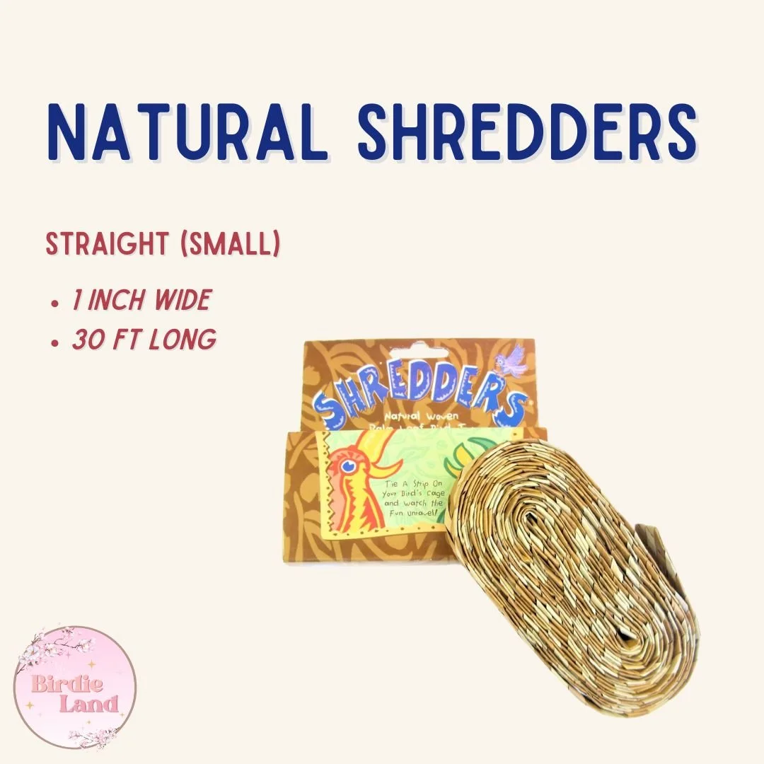  ~ Sold out ~ ✨ The Natural Shredders made from palm leaf is the perfect shredder for any bird. Simply tie a strip on your pet bird's cage and watch the fun unravel! 🦜Macaws love the Zig-Zag weave and conures have been known to love the Straight wea
