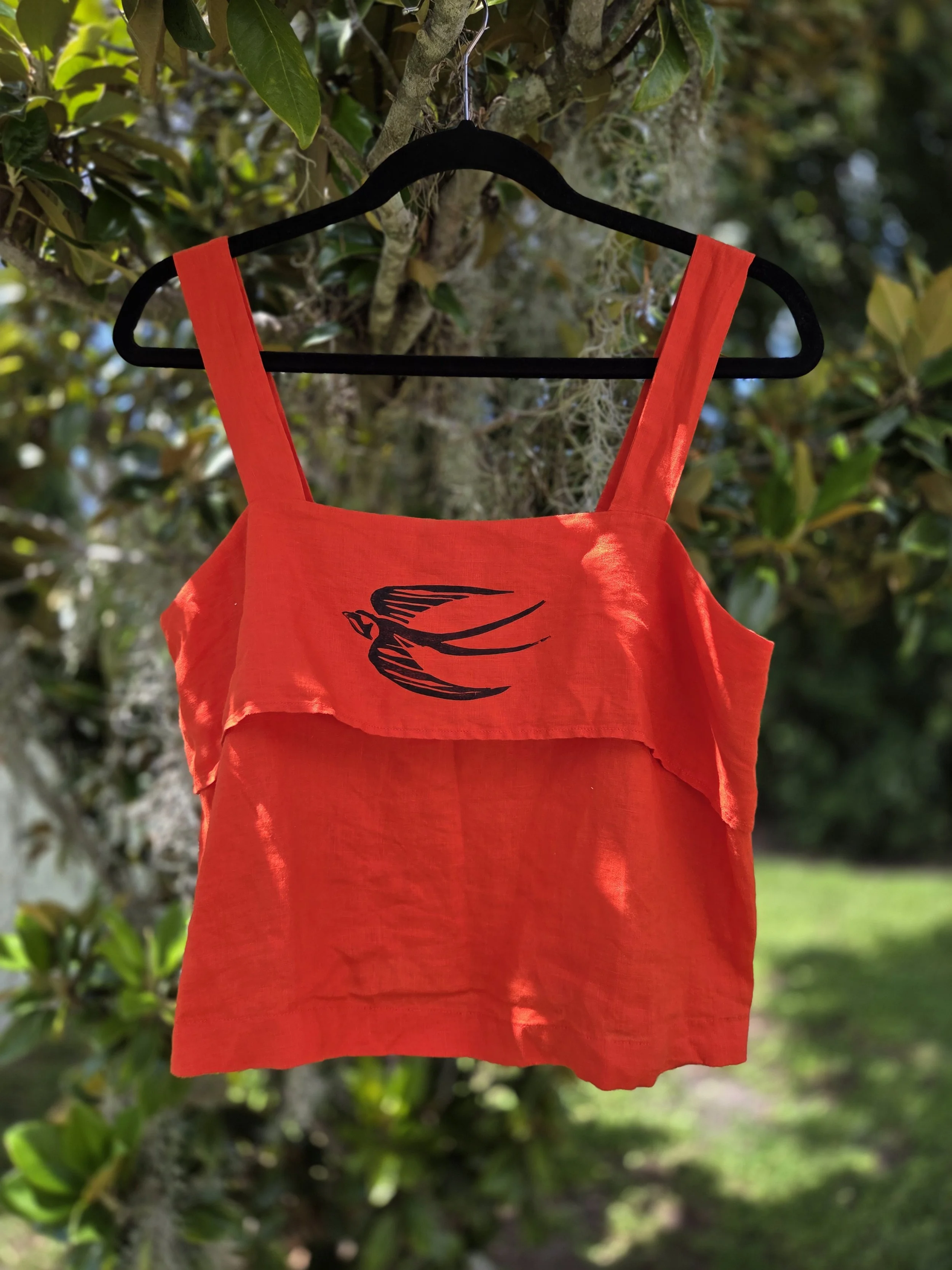 Adorned Apparel - Orange Linen Swallow Tank Top