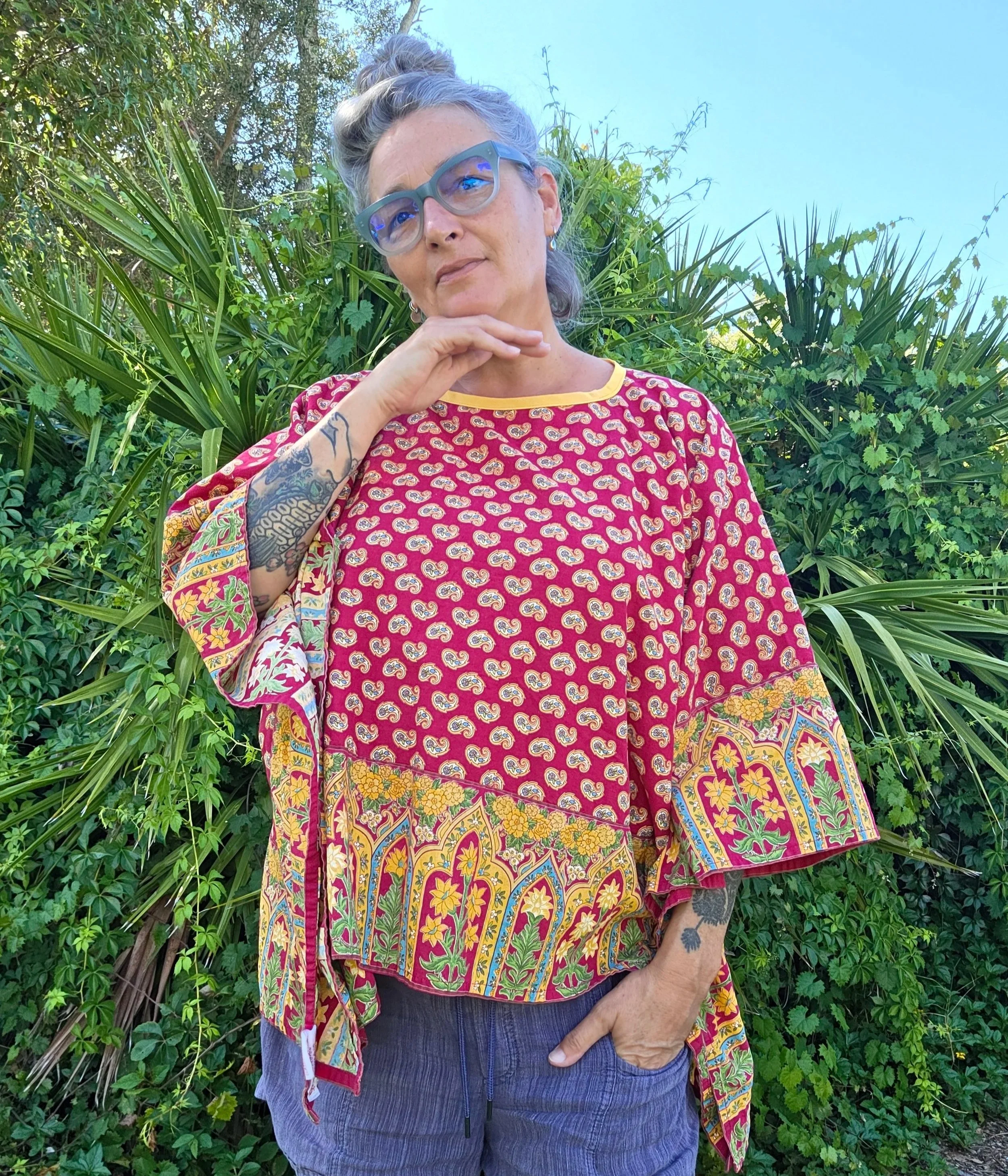 Boxy Blouse - Saffron, Gold, & Green