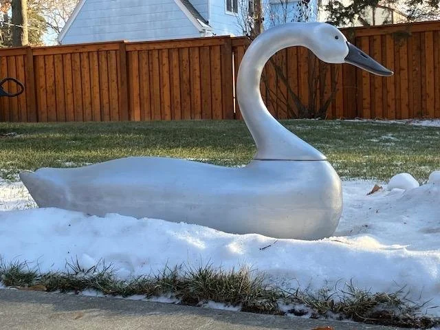 Swan - hand formed from .063 aluminum sheet metal. Done in the style of Maryland decoy carver John "Daddy" Holly (1818-1892).