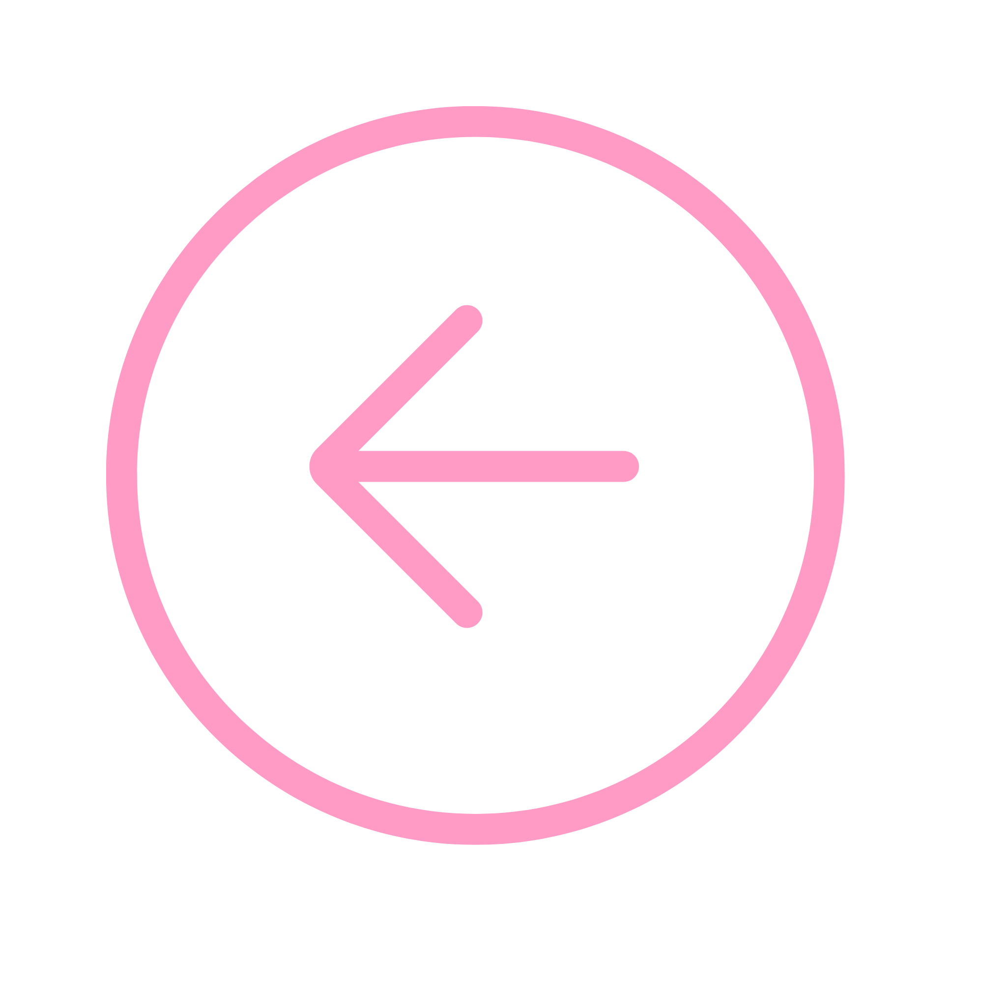 Pink outlined clock with left-pointing arrow in the center on a black background.