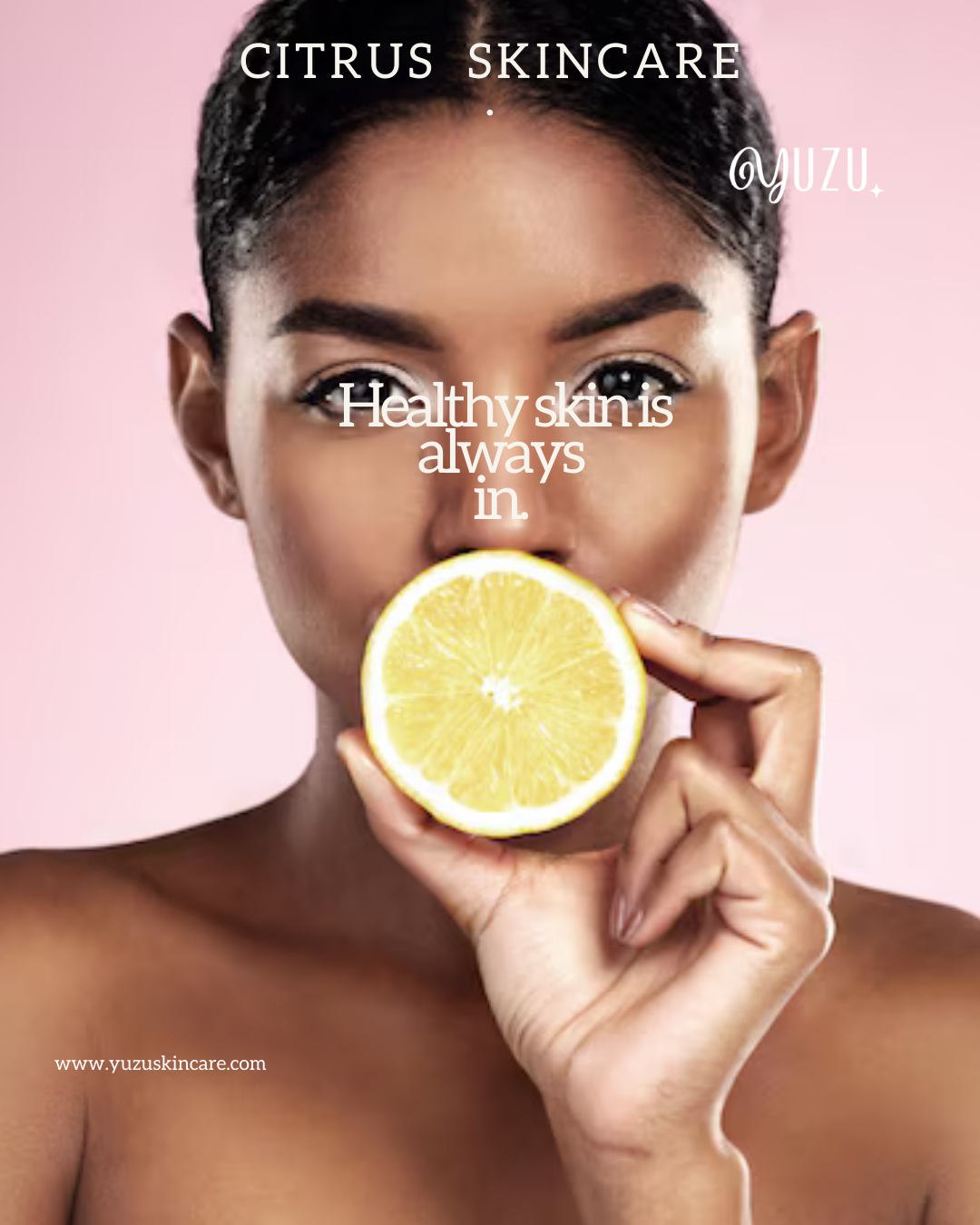 Beauty campaign visual featuring a model holding a lemon slice representing citrus skincare benefits.