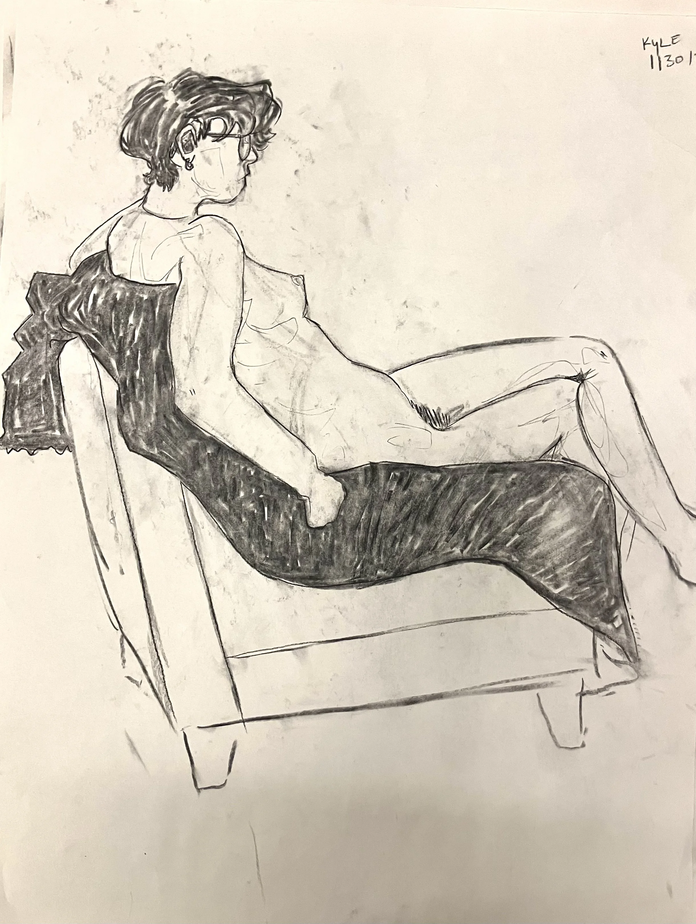 2025, charcoal, live model