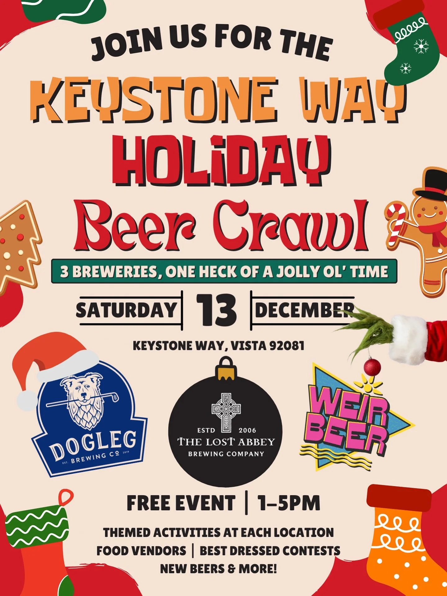 The best way to spread holiday cheer is here! The Keystone Holiday Beer Crawl returns for another year with another brewery 😍 

Swing by all 3 breweries and purchase 1 pint or 2 tasters for a chance at holiday prizes! Dress in your holiday best and 