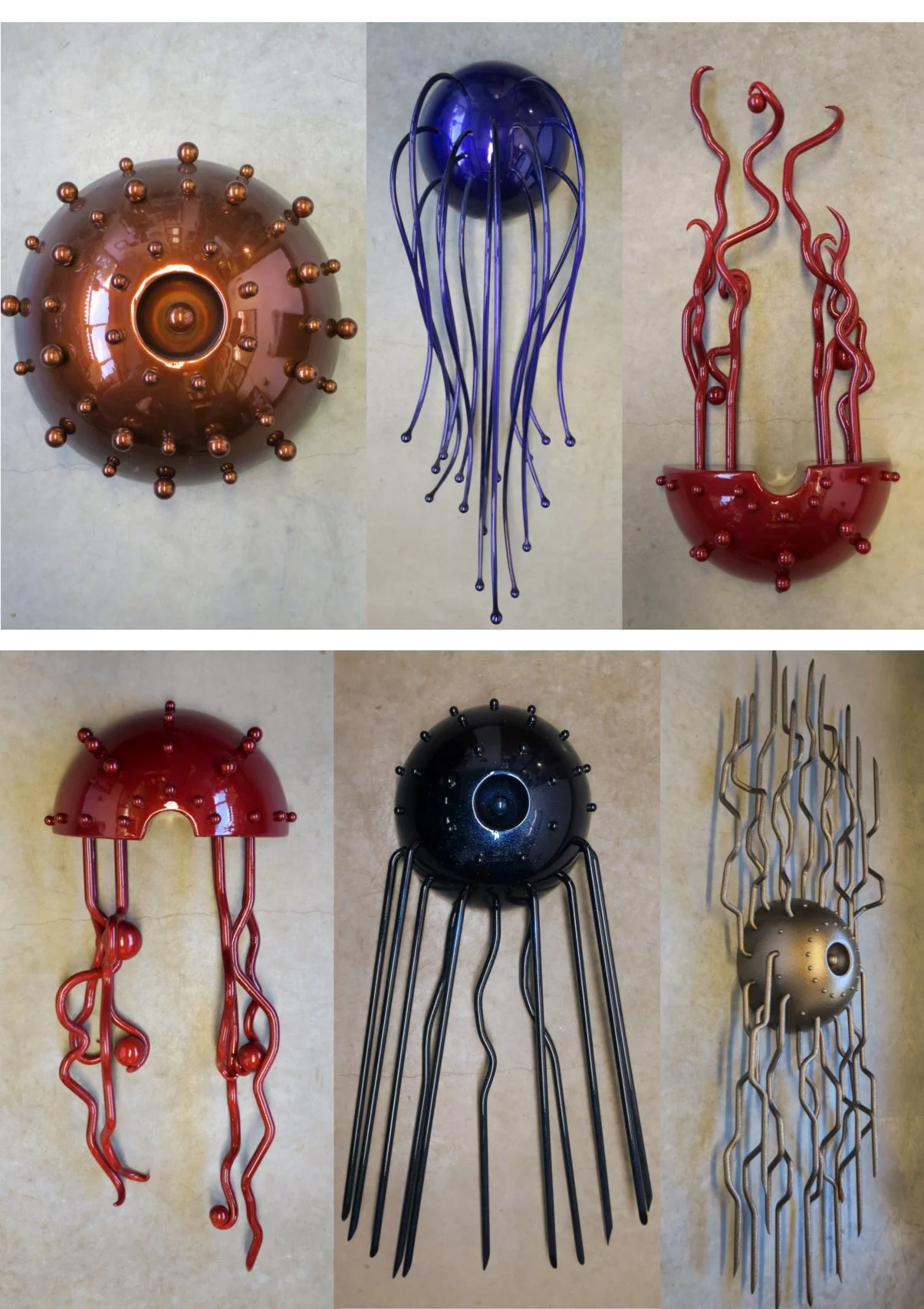 20 Wall Hangings   Painted and Powder Coated Steel   HWD Roughly   3x1x1 ft each   2025
This is a very recent series of wall hanging pieces in which I am essentially working with various permutations of similar or same materials to create a variety o