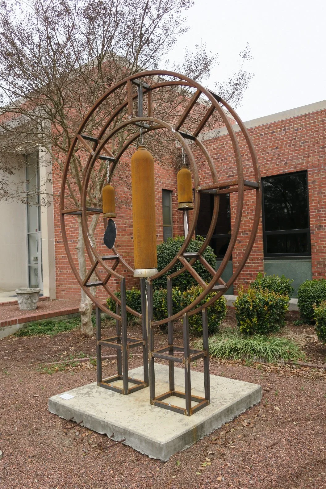 13 Key Winds		Fabricated Steel and Aluminum	HWD 10x8x2 ft	2018
I’ve made quite a few wind chimes. This is one of my more successful later attempts. I often tell people that the first two attempts made great hurricane alarms : ).