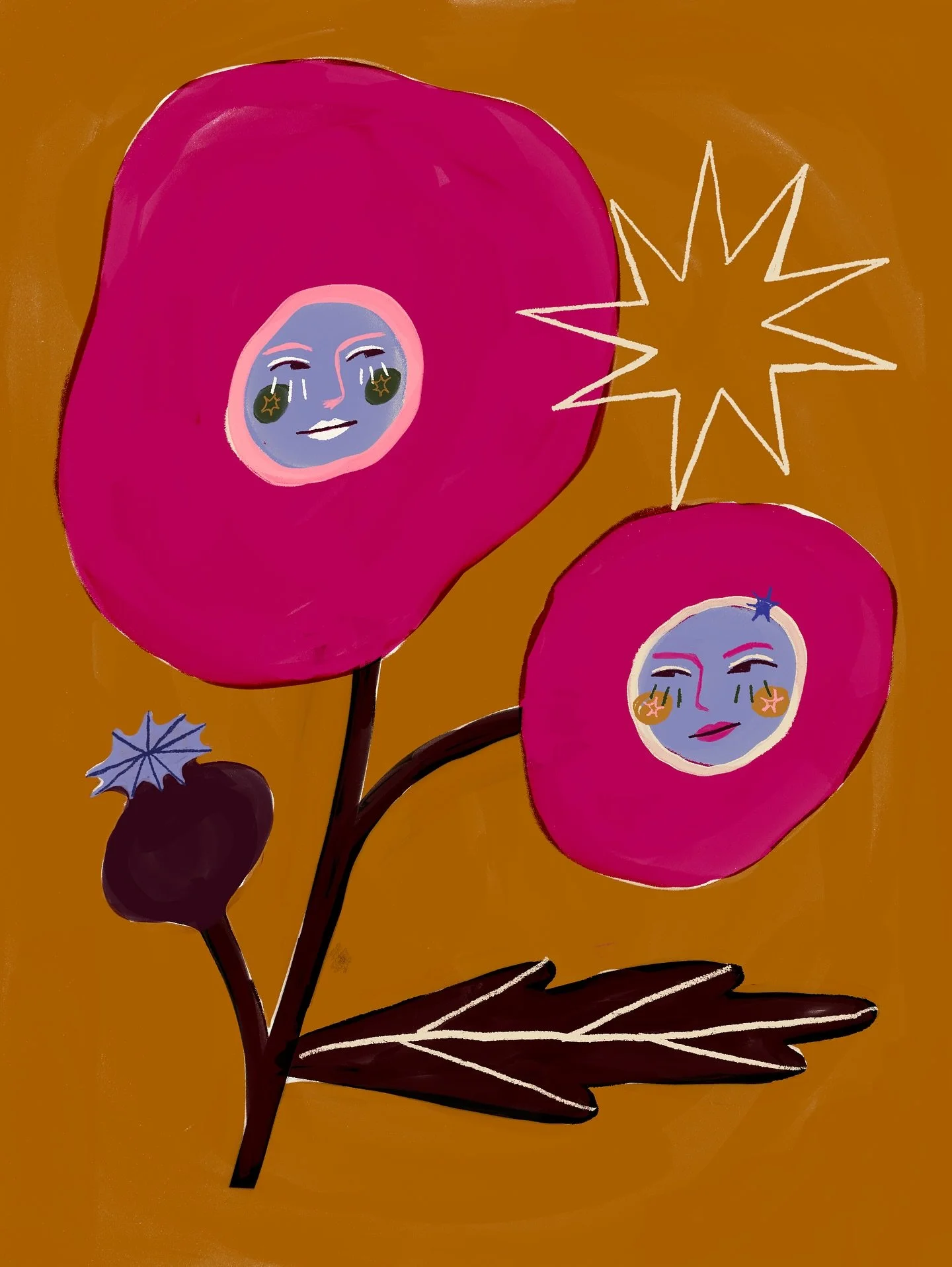 ✷ DAY 5: Poppy ✷ Two bright little poppies for today&rsquo;s @peachtober prompt! Guess you could say they&rsquo;re best buds.. 🌚🩷🌝  #peachtober2025 #peachtoberpoppy  #peachtober25 #peachtober25poppy