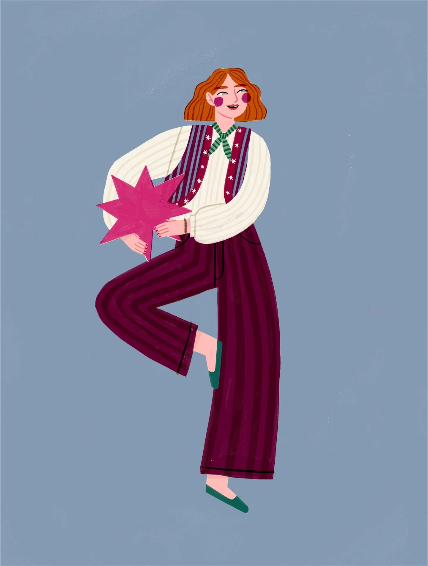 ✷ DAY 24: Stripes ✷ I thought our gingham gal from day #4 could use a bestie, swipe to see them together! 👩🏼&zwj;🤝&zwj;👩🏽  #peachtober2025 #peachtober25stripes  #peachtober25 #peachtoberstripes #peachtober @peachtober #illustration #procreate #c