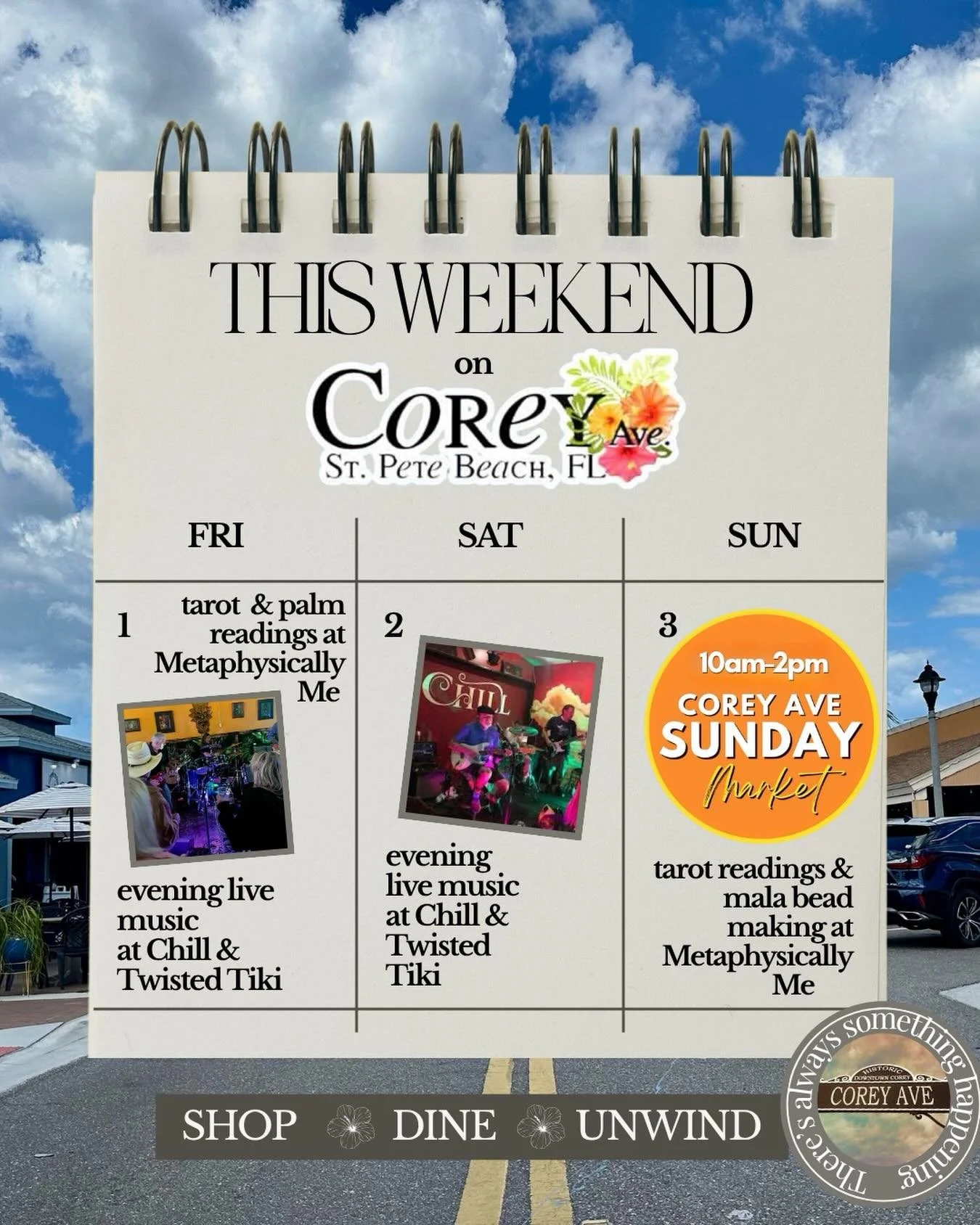 Make a day (or night) of it on Corey Ave ✨
Live music, local events, and a stop at Metaphysically Me for readings, meditation, and a little reset 
Start your weekend here 💫