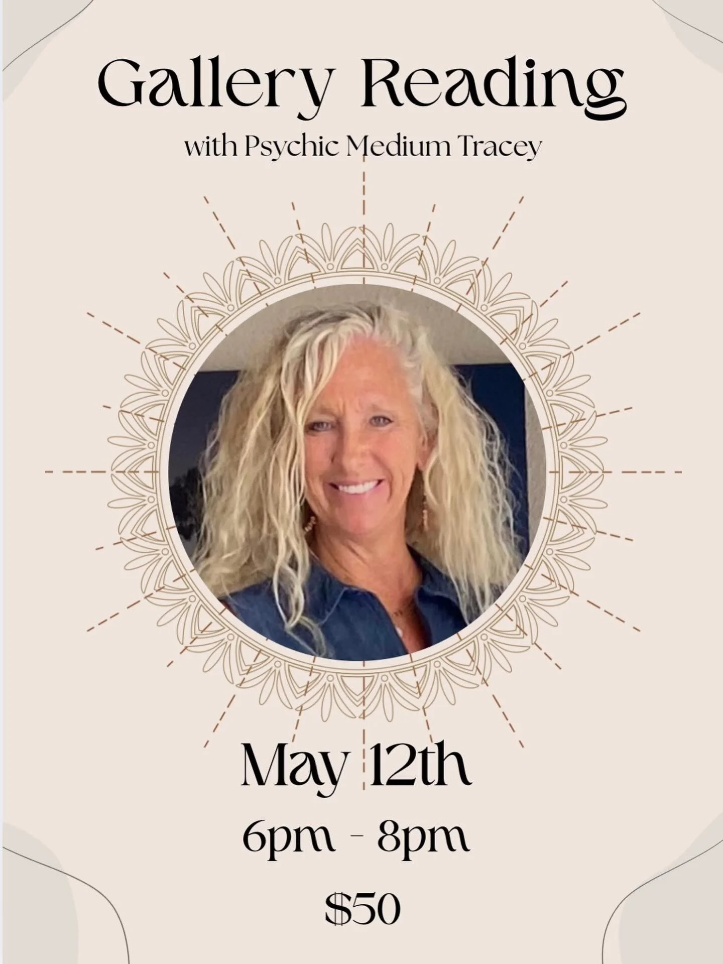 Join us May 12th for an intimate evening of connection, insight, and spirit messages.
This group-style reading offers guidance, validation, and moments that often resonate far beyond the individual.

Come with an open heart. Spirit has a way of reach