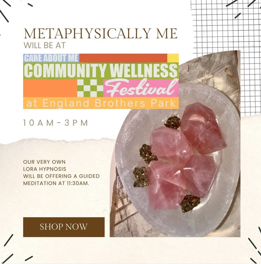 We&rsquo;re excited to share that Metaphysically Me will be vending at the ✨ Care About Me Community Wellness Festival ✨ on May 30th at England Brothers Park!

This family-friendly event is all about health, wellness, healing, and creating positive c
