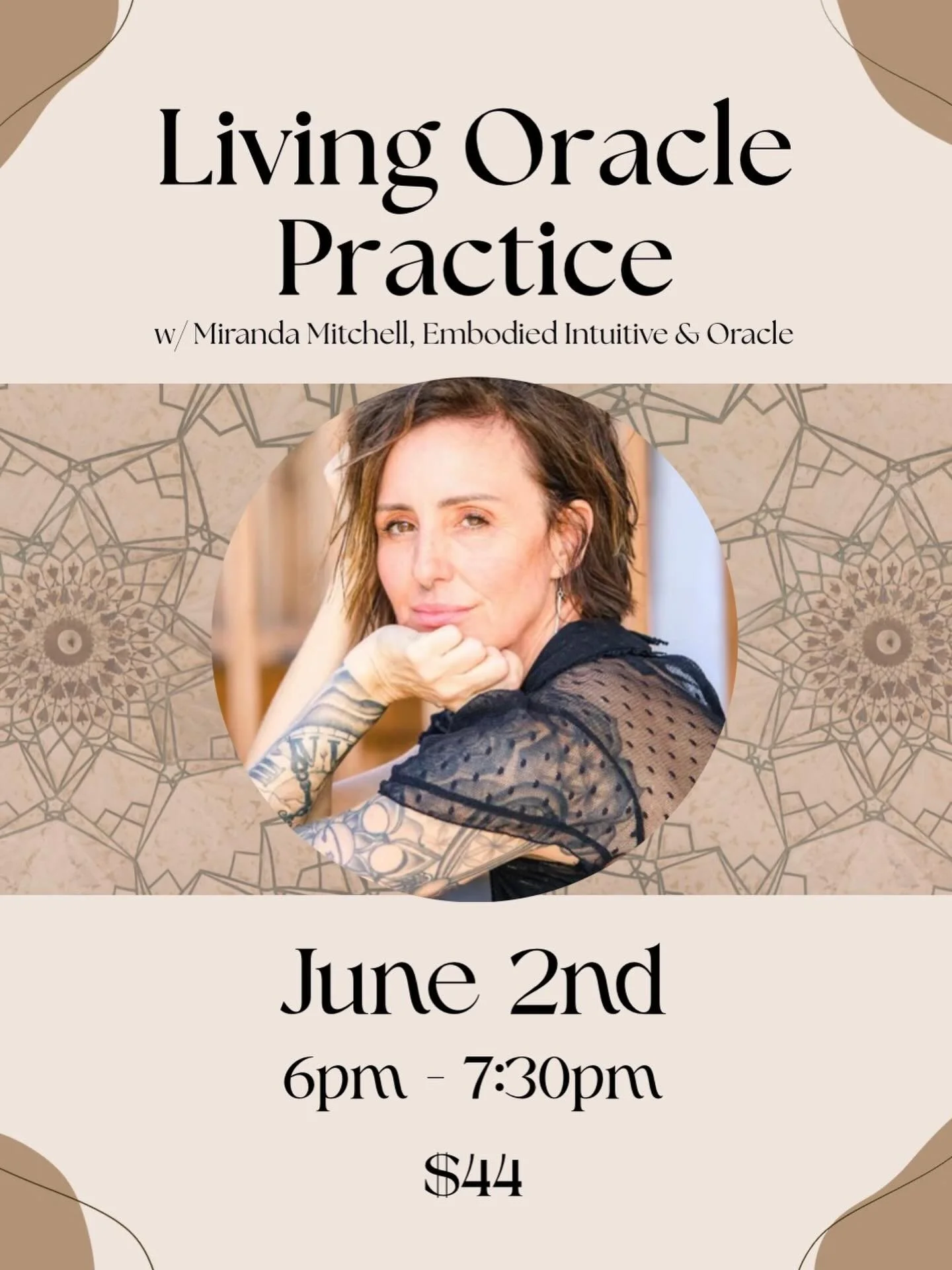 ✨ Living Oracle Practice ✨
A space to slow down, listen inward, and reconnect with the wisdom already living within you.

Join Miranda Mitchell for an experiential evening of breathwork, intuitive movement, symbolic reflection, and grounded connectio