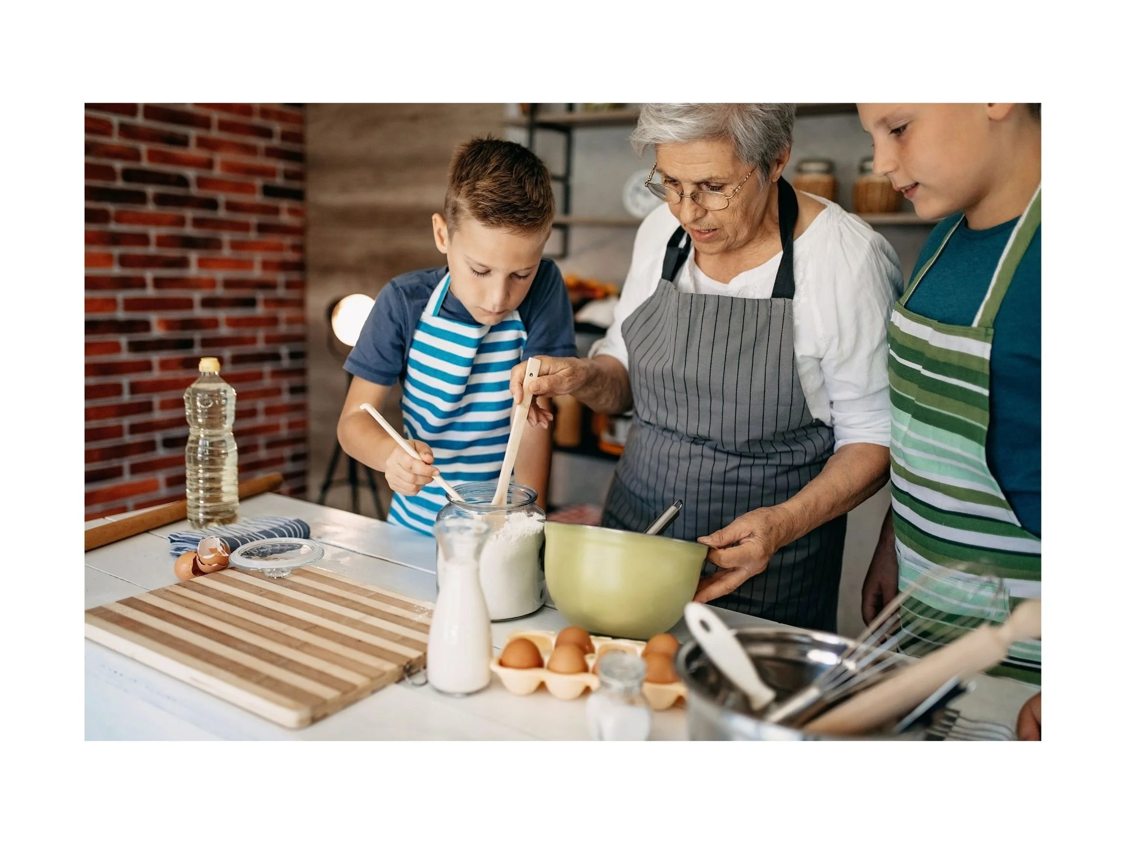 Family cooking together using an adapted visual recipe
