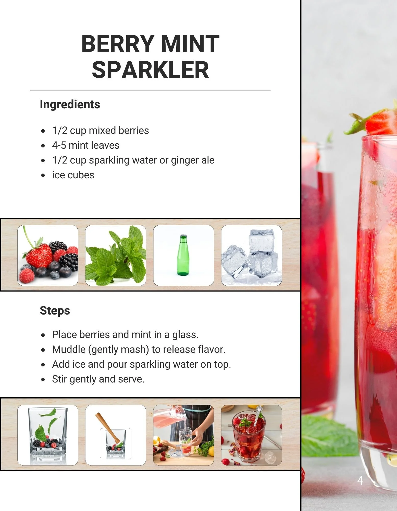 visual adapted AAC friendly recipe for berry mint sparkler