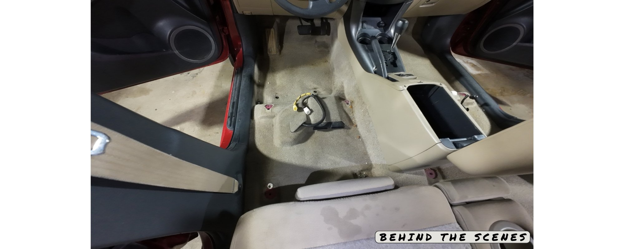 Toyota Rav4 progress photos of professional interior auto detail, carpet extraction, and stain removal by Legend Auto Detailers in Hammond, IN.