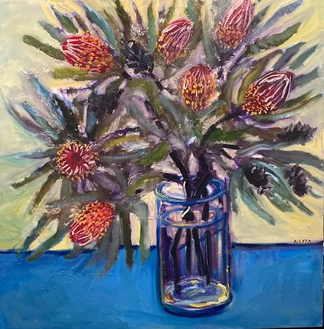 Banksias on Blue