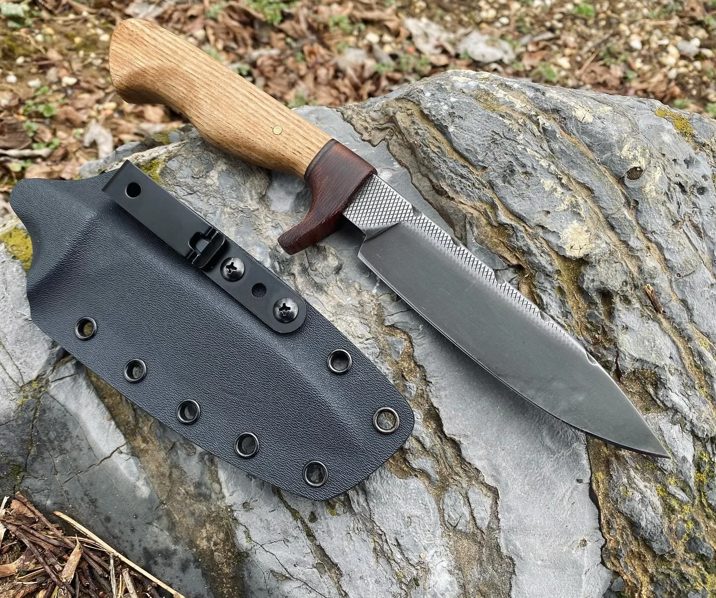 Refinished a knife I made a few years back. new sheath and belt clip. For sale
