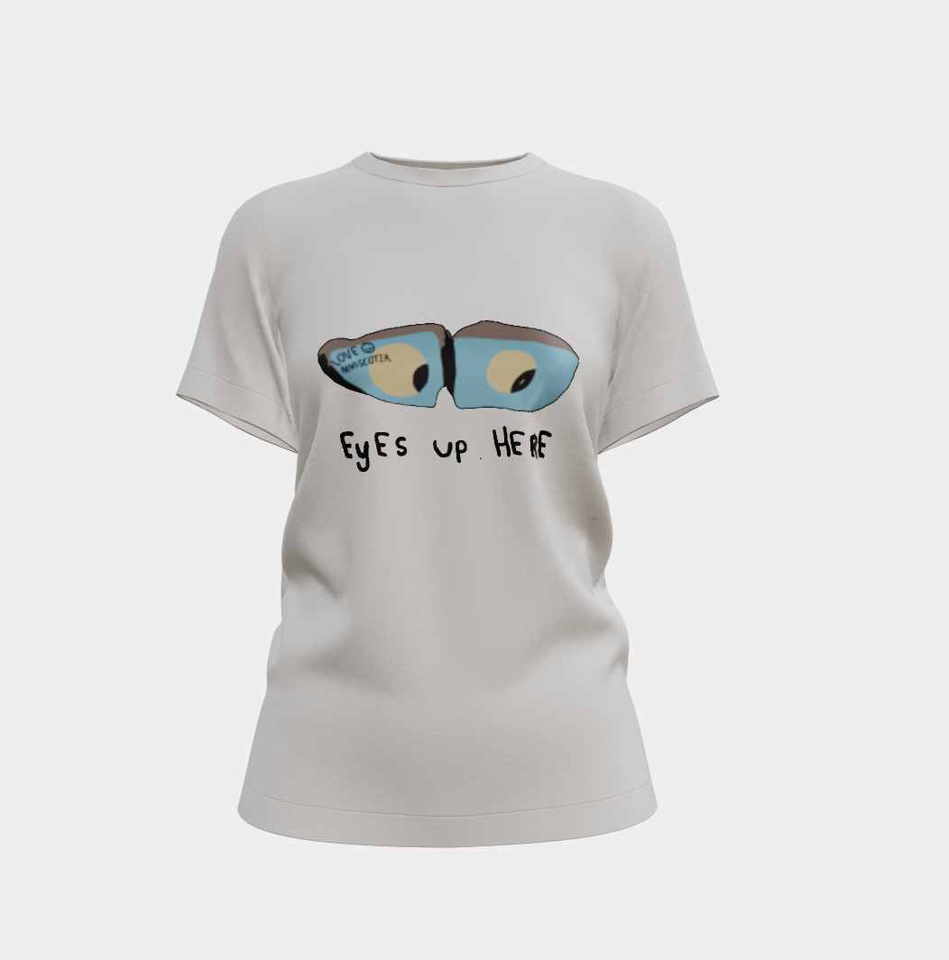 'Eyes up here' t-shirt, highway 103 'Rock Eyes'