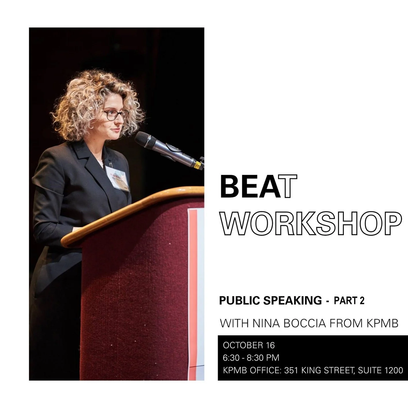 Join us on October 16th for an interactive IN- PERSON workshop which combines practical instruction with engaging exercises to build confidence and improve speaking skills.
&nbsp;
On Thursday October 16th, 2025, BEAT will be hosting Nina Boccia, from