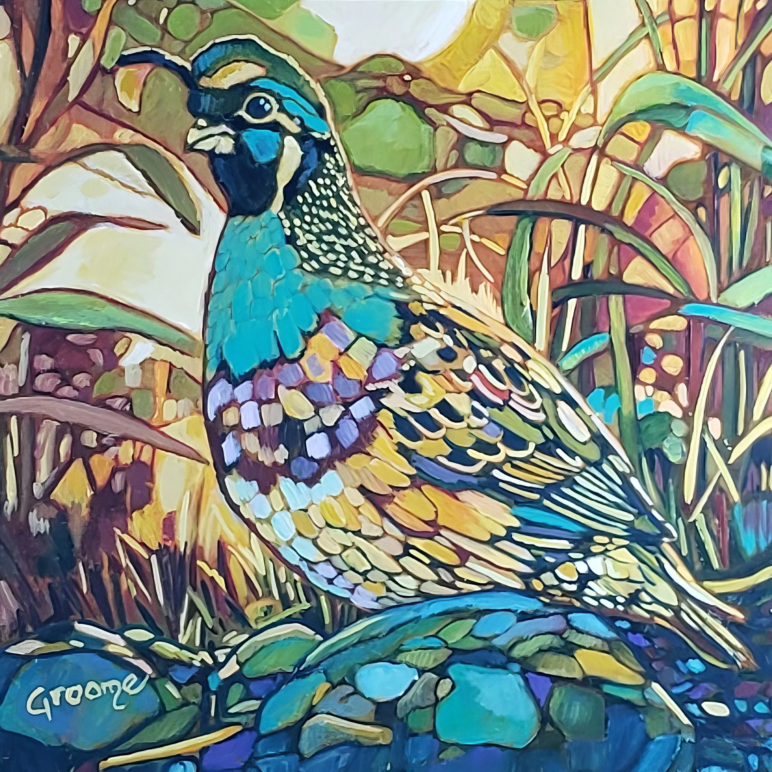 Rainbow Quail II, 6x6, Clayboard, Oil.jpg