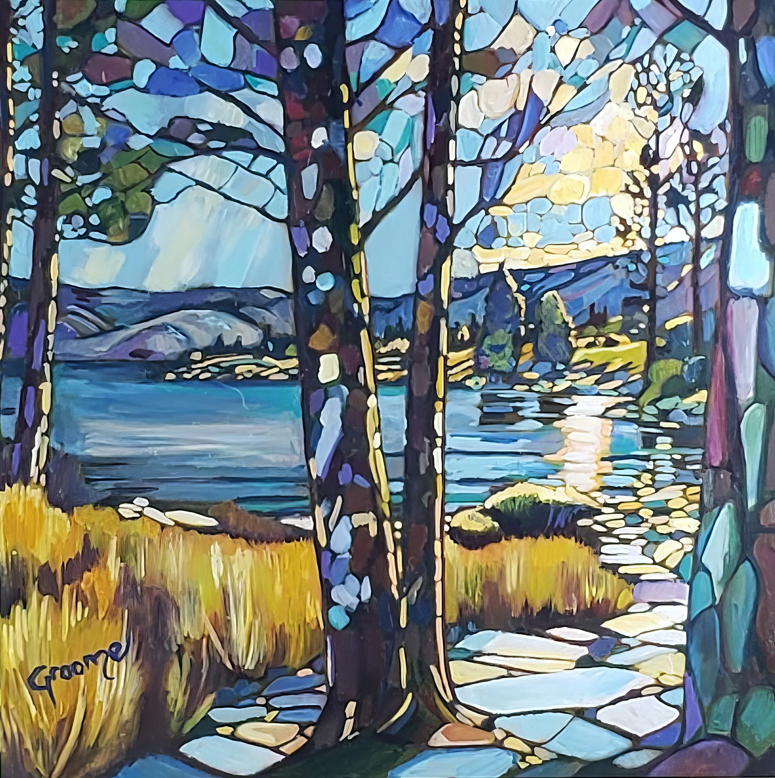 Through the trees, 6x6, Oil on Clayboard, Sold.jpg