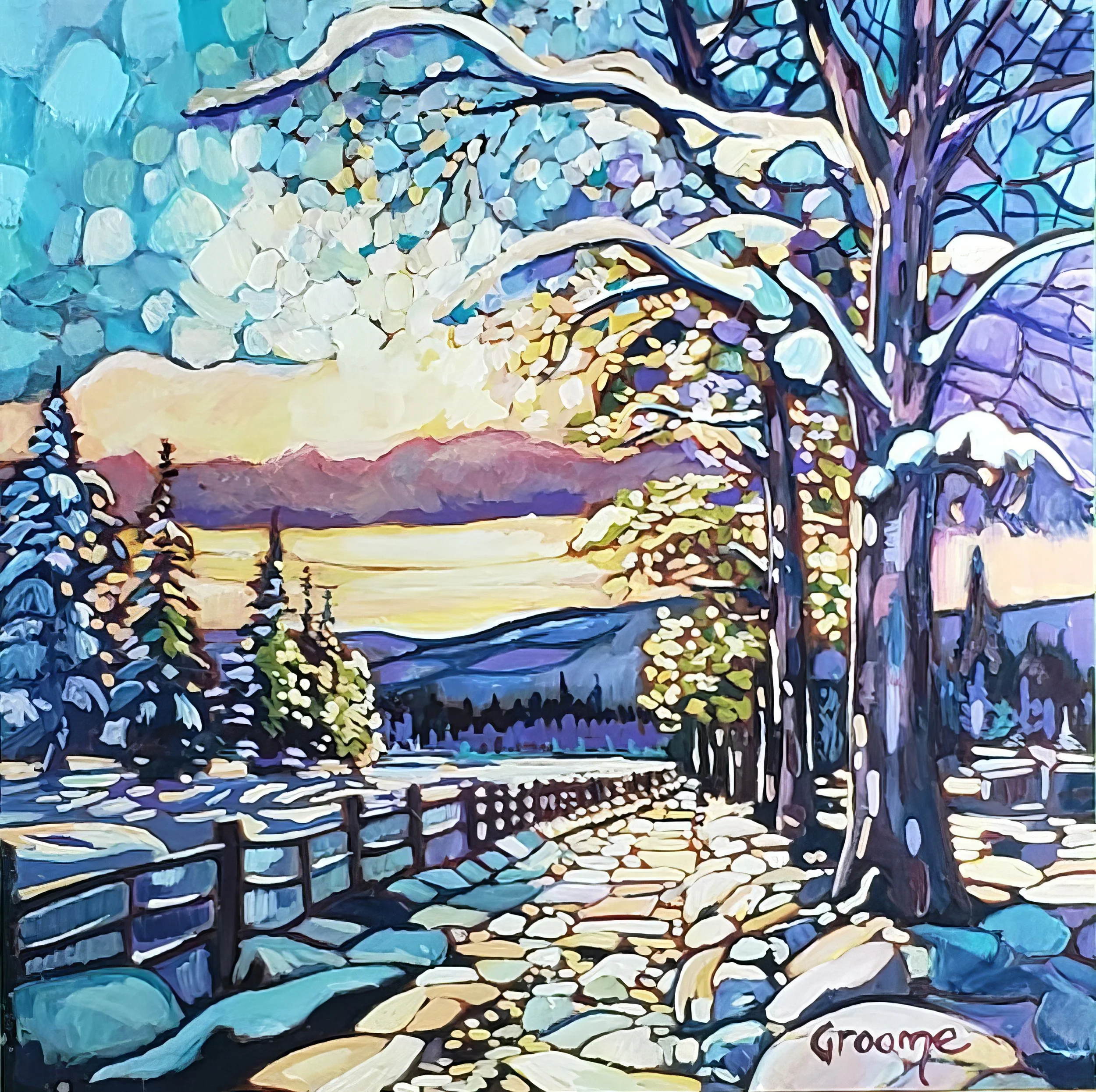 Snowy Pathway Home, 6x6, Clayboard, Sold.jpg