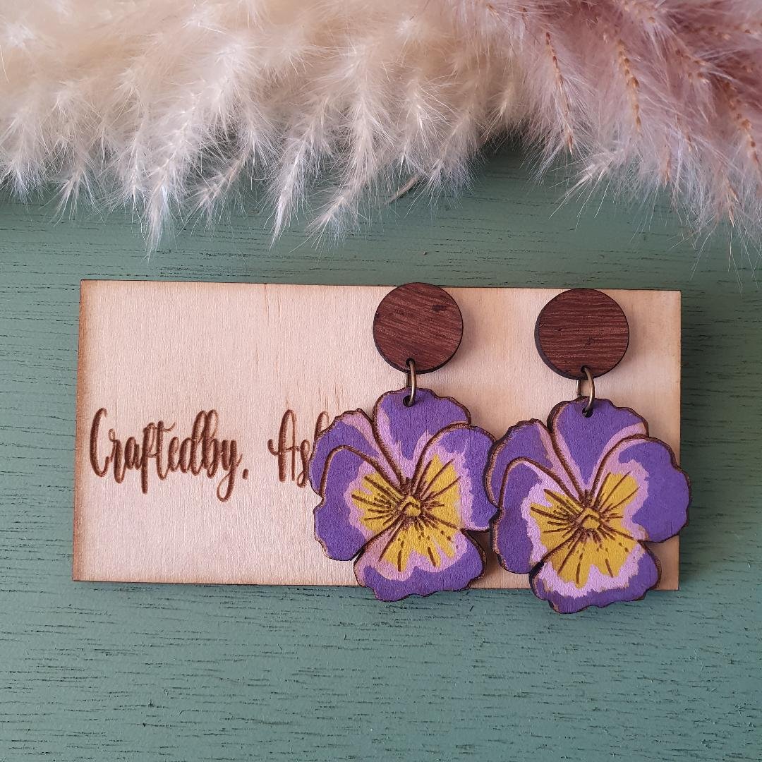 Earrings - Pansy Flowers