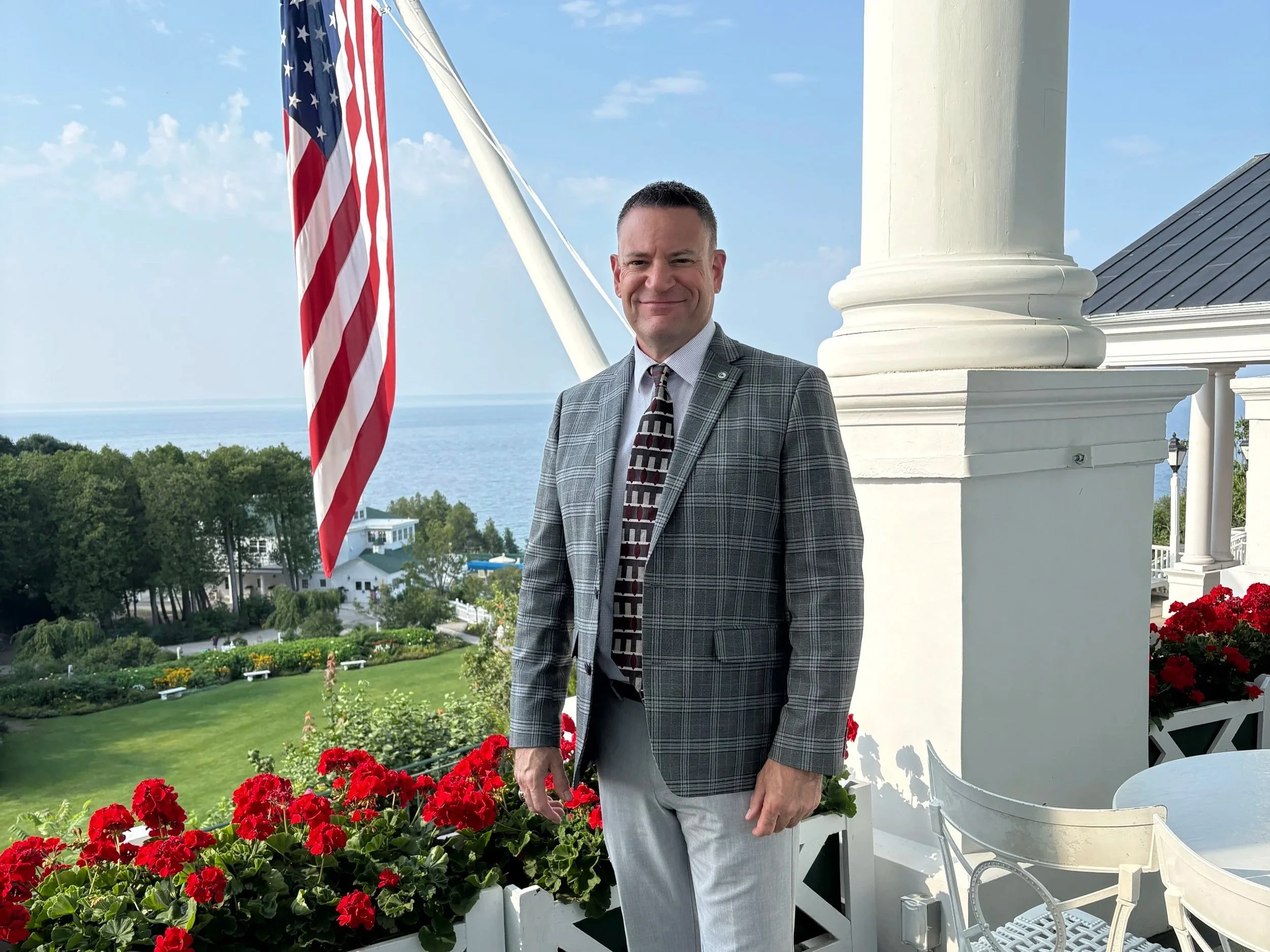 2025 at the famous Grand Hotel on Mackinac Island, Michigan after a speech before a group of leaders representing the Michigan Association of Counties.
