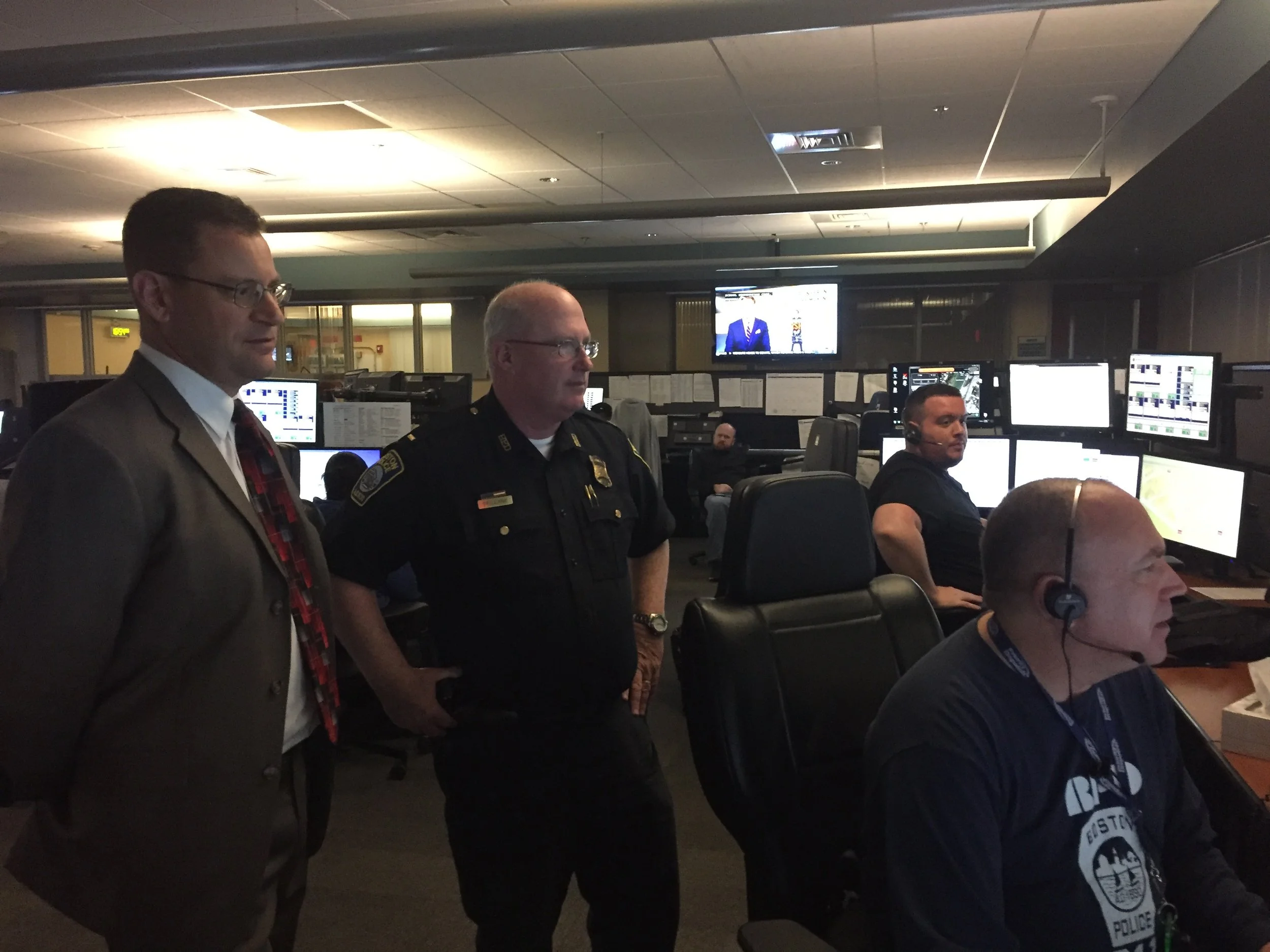 Touring the dispatch center at the Boston Police Department