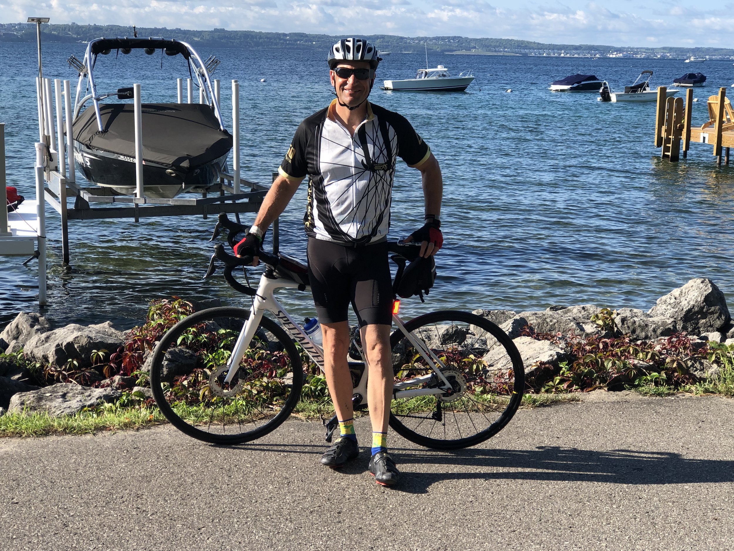 In Harbor Springs, Michigan on the final day of the The Dick Allen Lansing to Mackinaw (DALMAC) four-day bicycle tour.