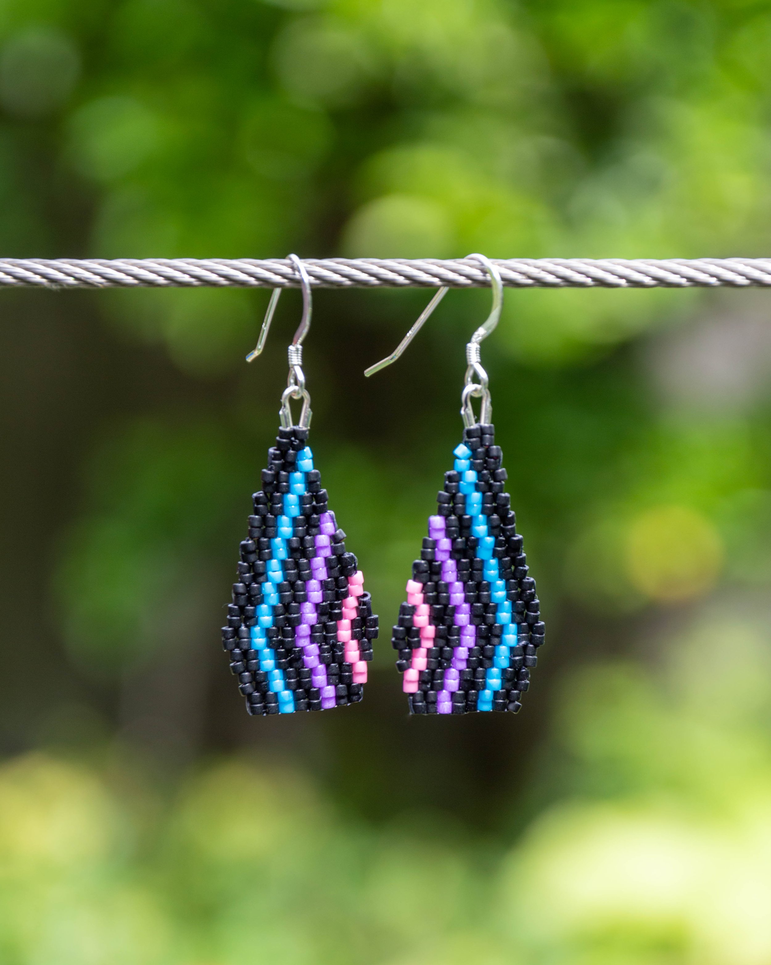 Thin Blue Striped Drop Earrings