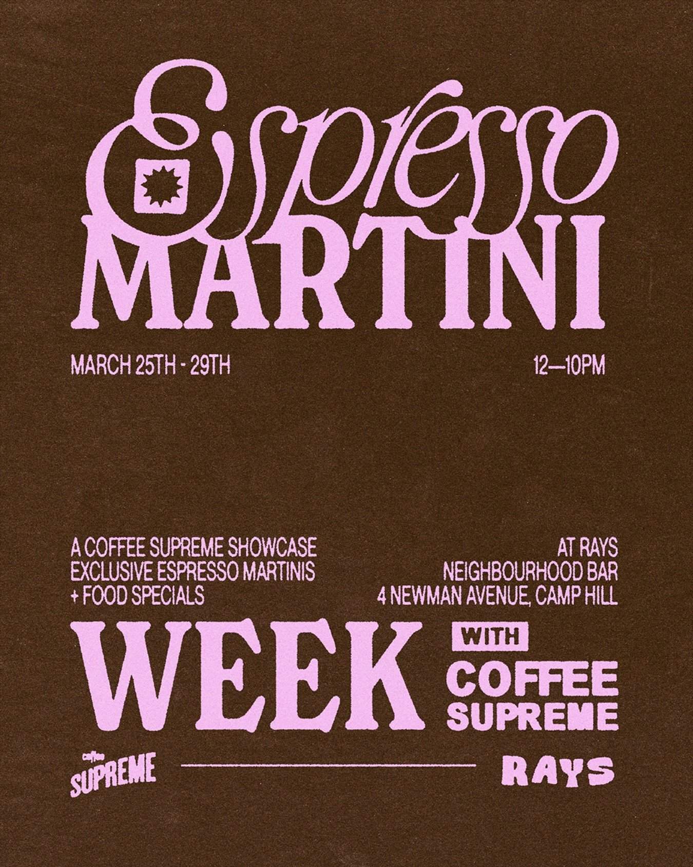 we might&rsquo;ve borrowed this one from our sister venue @patiobyrange, but it would&rsquo;ve been a crime to not bring @coffee_supreme_au espresso martini week to the south side

for five days, we&rsquo;ll be using supreme&rsquo;s cold press espres