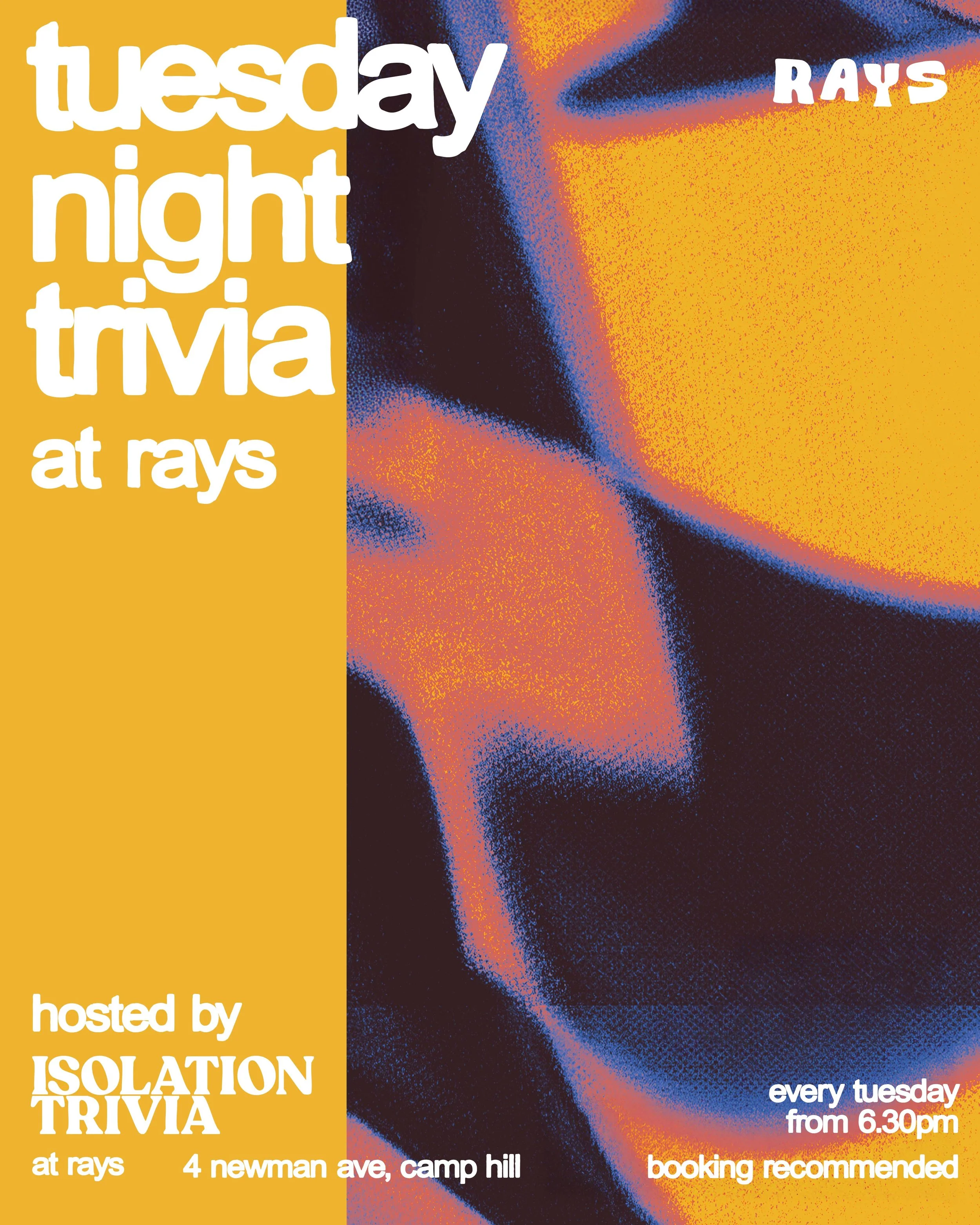 Tuesday Trivia Night at Rays in Camp Hill Poster