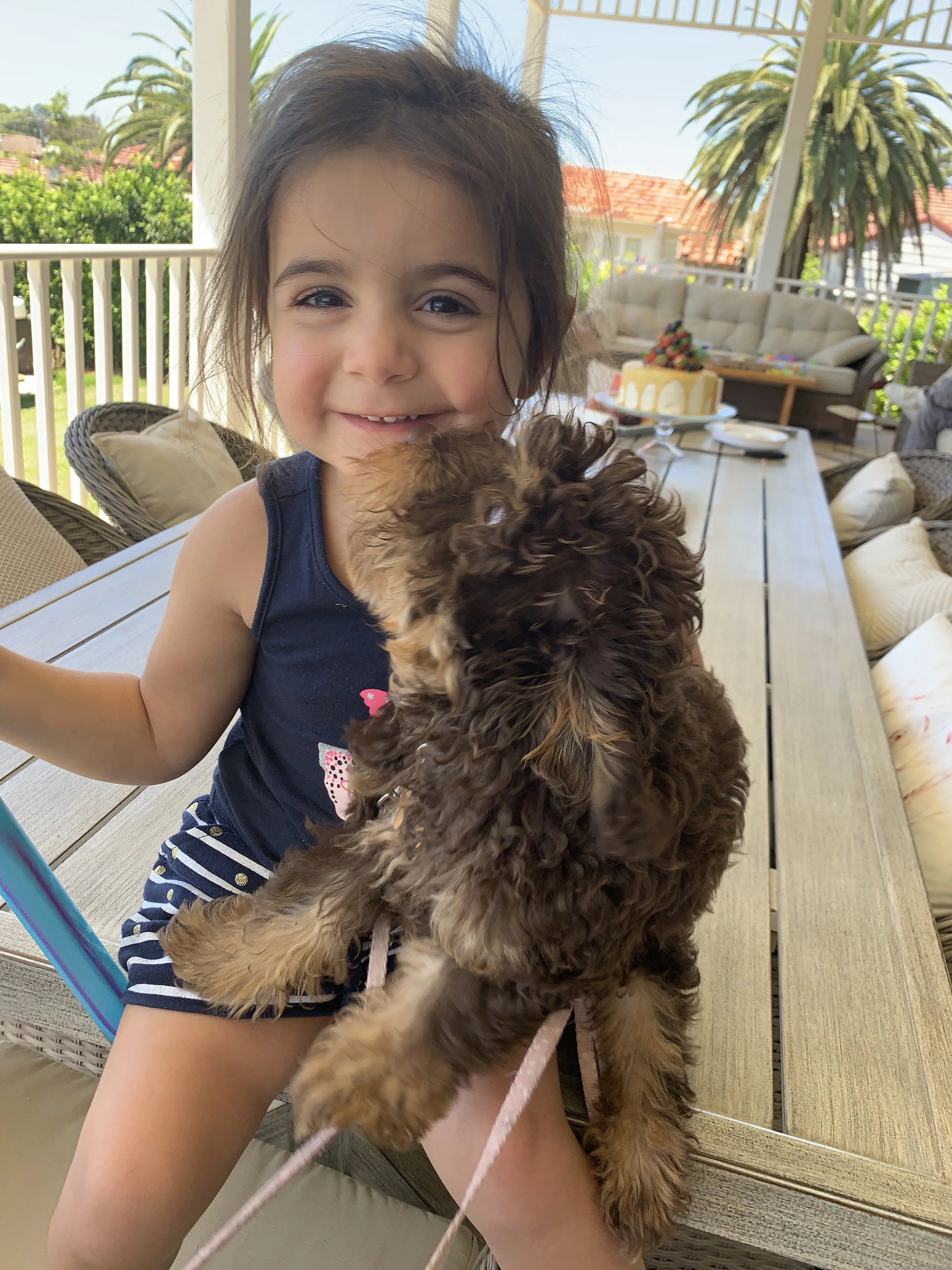 Child with young dog