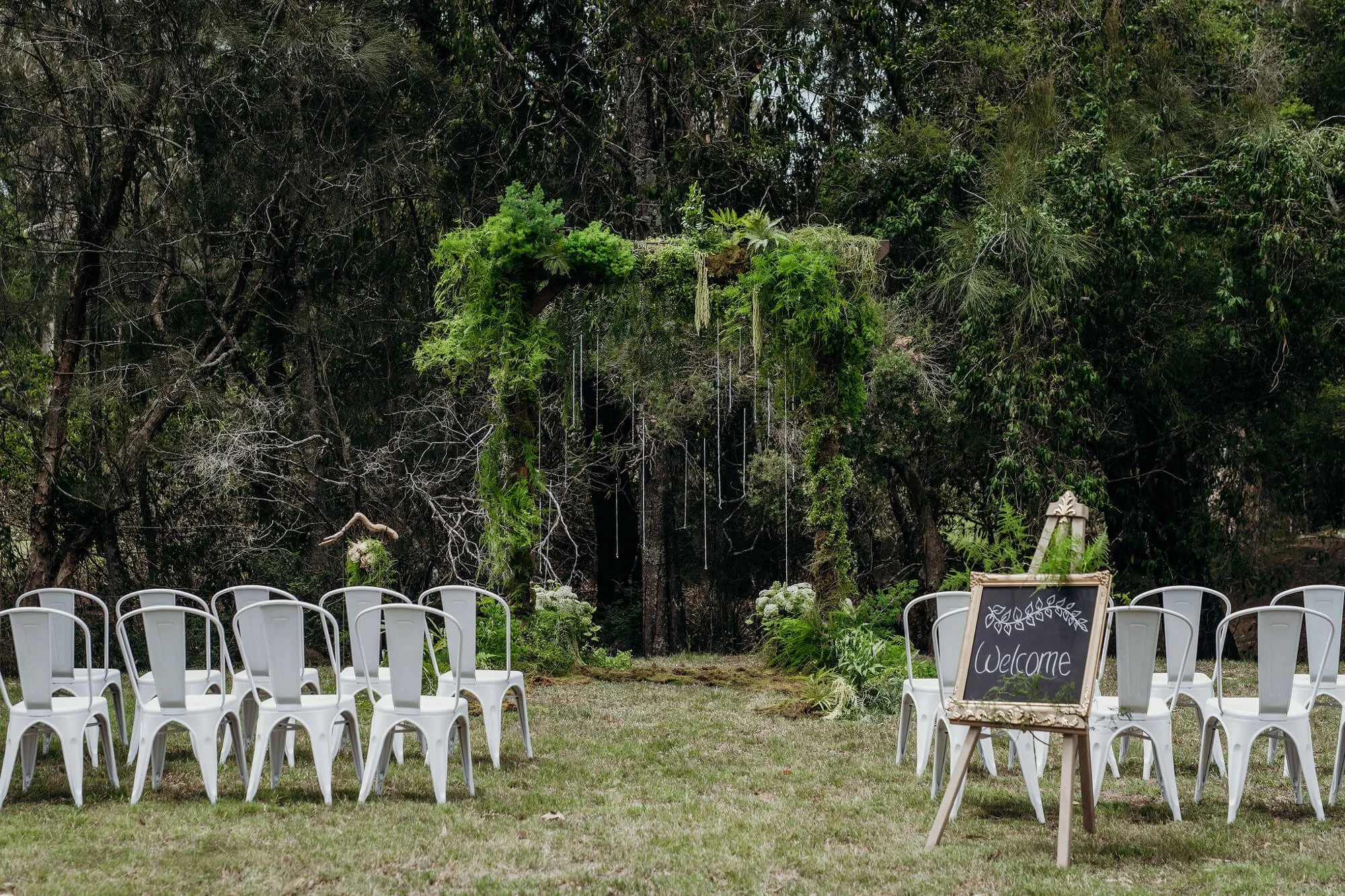 Outdoor wedding ceremony area at The Barn Port Stephens 