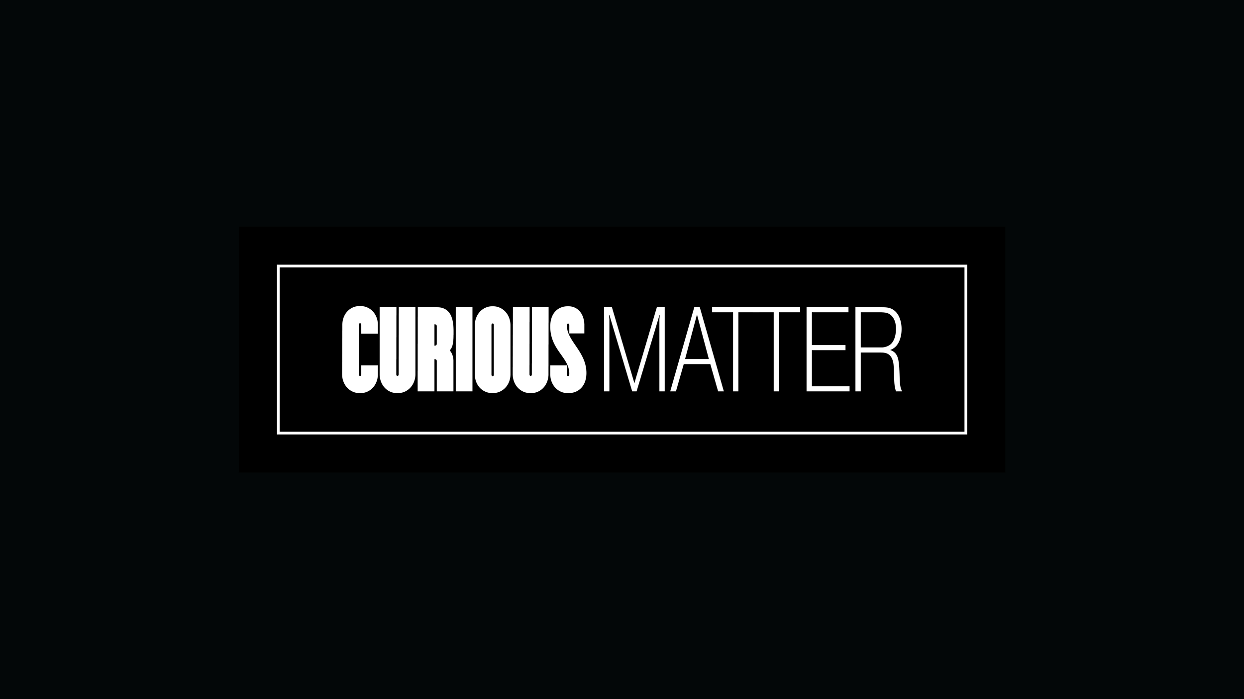 Curious Matter logotype in white on a black background.