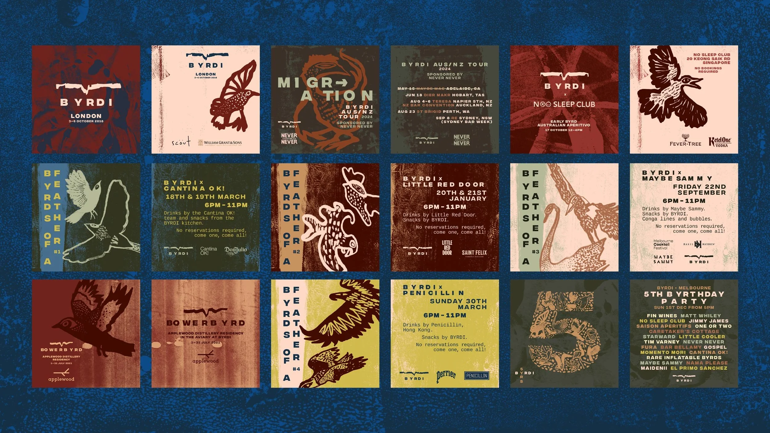 Various social posts for previous Byrdi events.