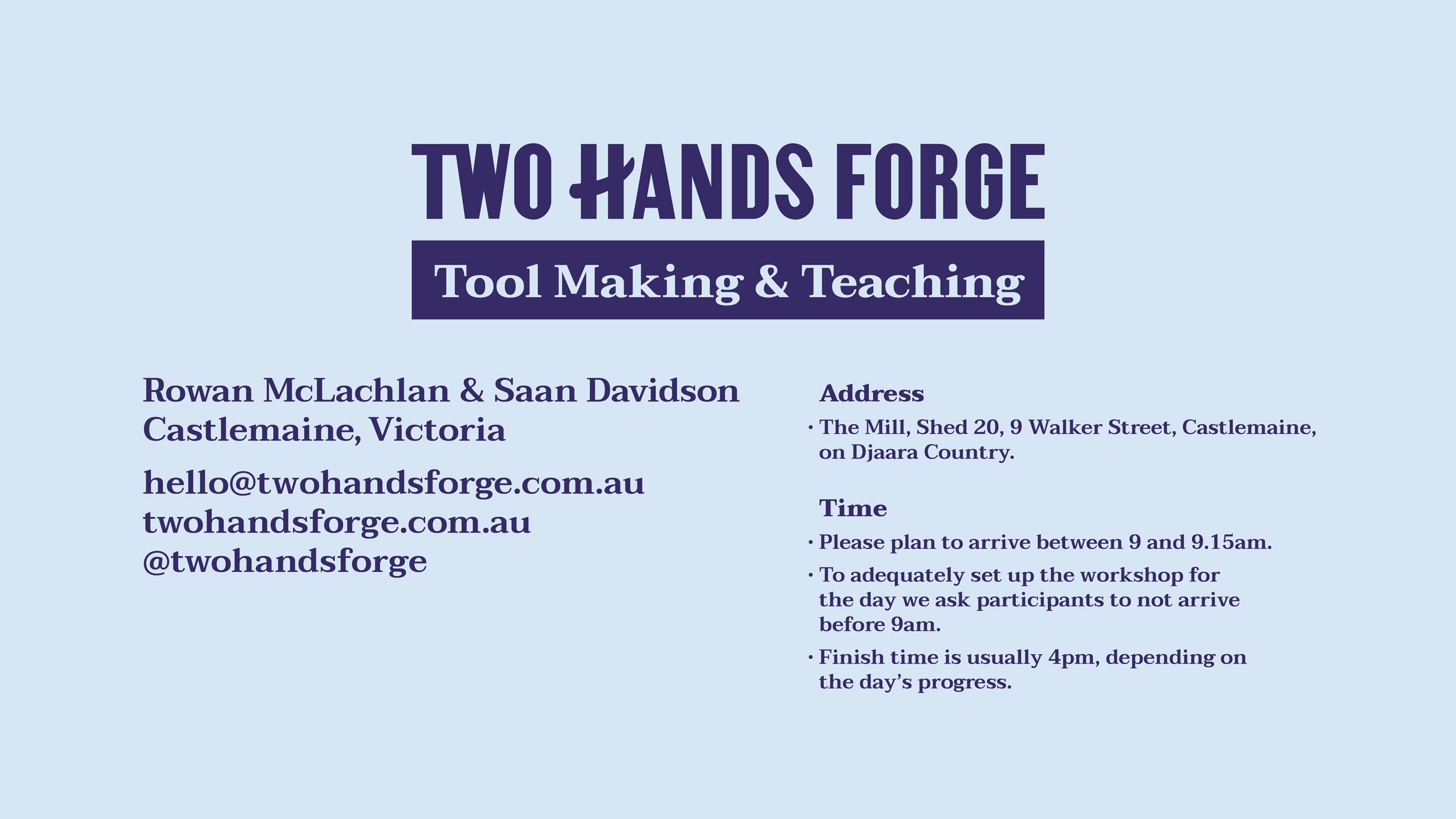Typographic system for Two Hands Forge featuring logotype and secondary font usage.