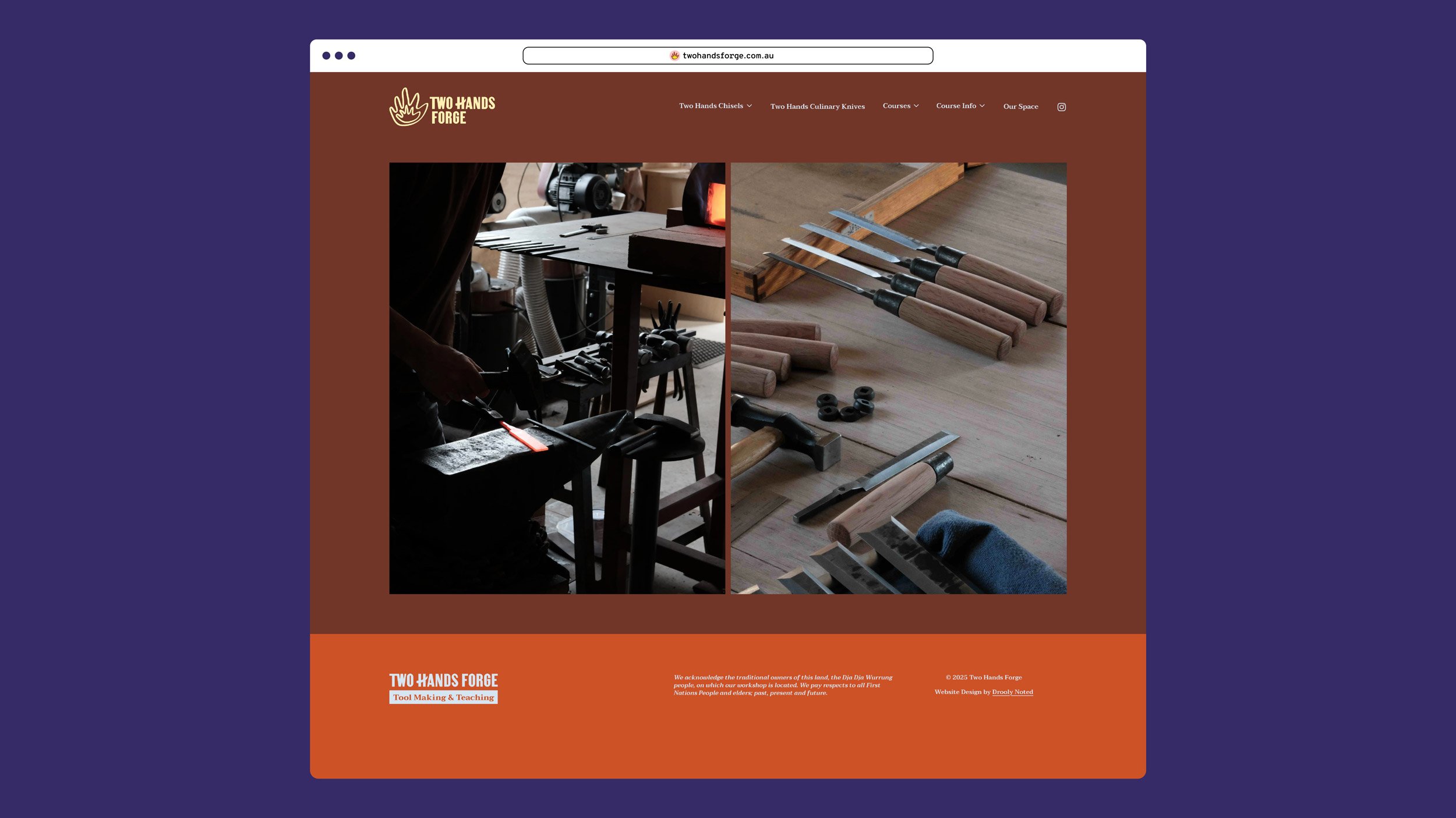 Homepage of the twohandsforge.com.au website.