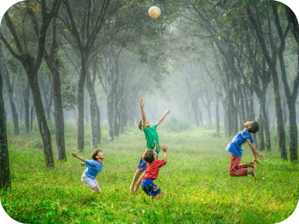Kids playing in woods