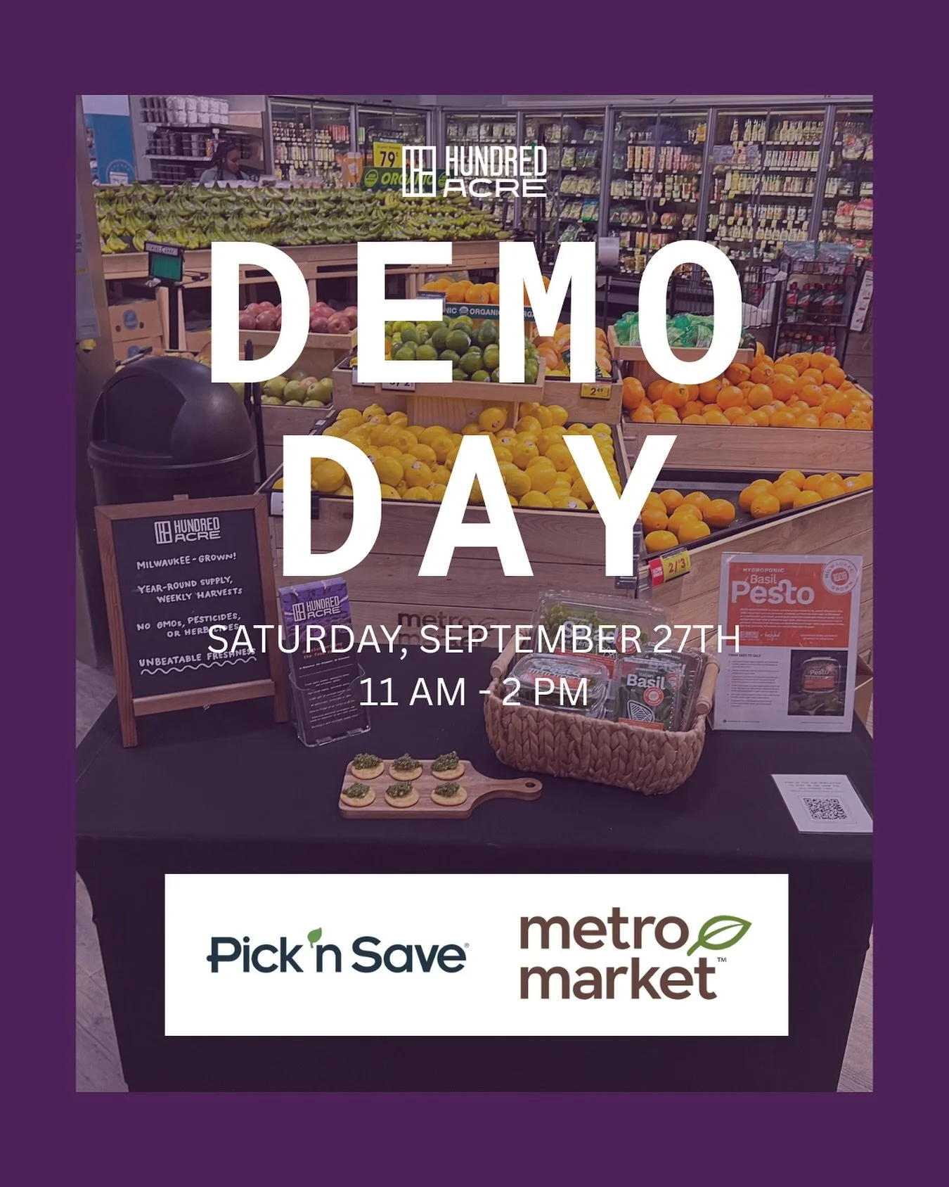 ✨ Demo Days are here! ✨
Come sample our fresh, locally made pesto from 11 AM &ndash; 2 PM at these stores:

📍 Mequon &ndash; Metro Market, 11558 N Port Washington Rd
📍 Shorewood &ndash; Metro Market, 4075 N Oakland Ave
📍 Downtown Milwaukee &ndash;