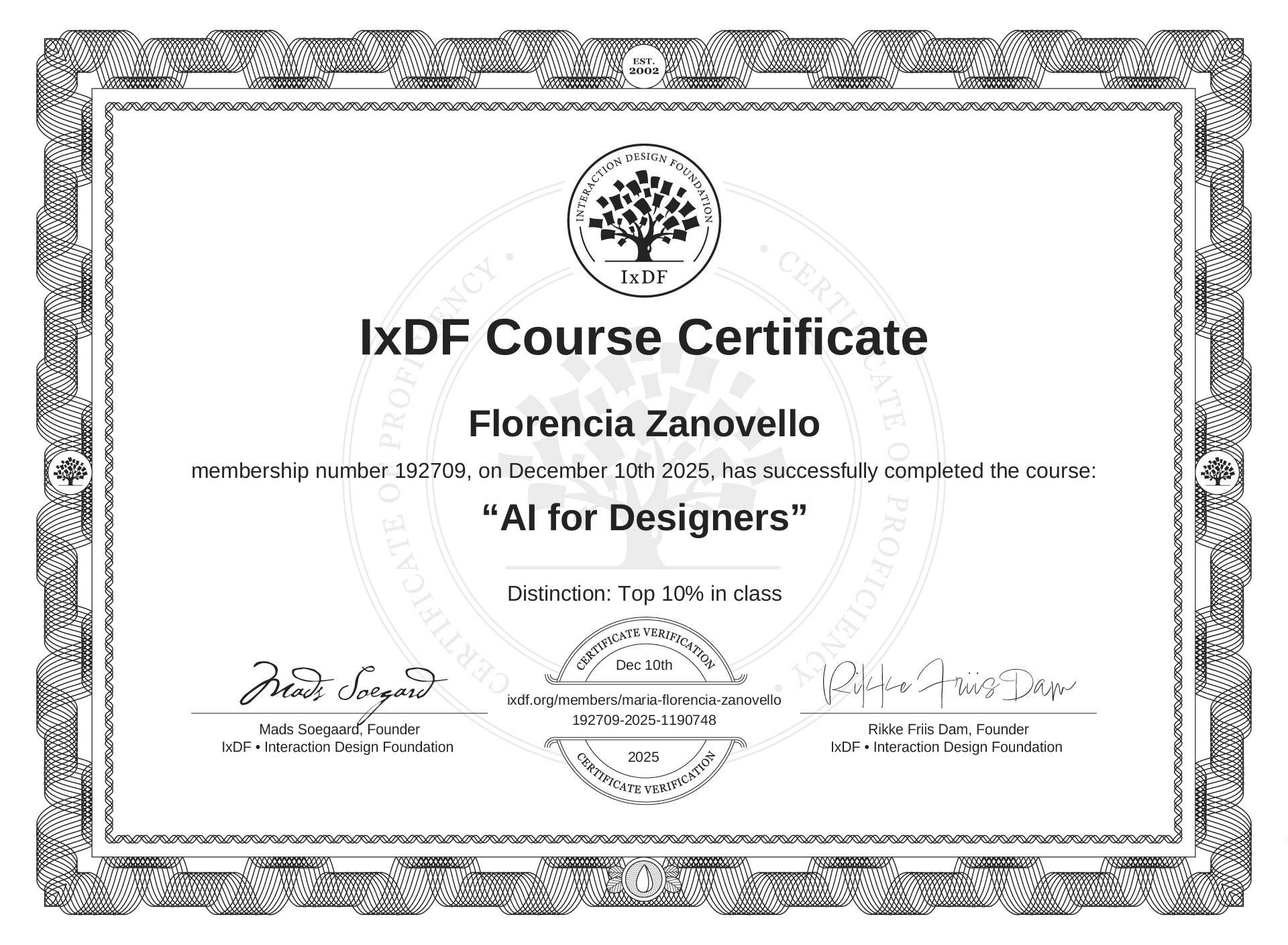 AI for Designers: IxDF Course Certificate