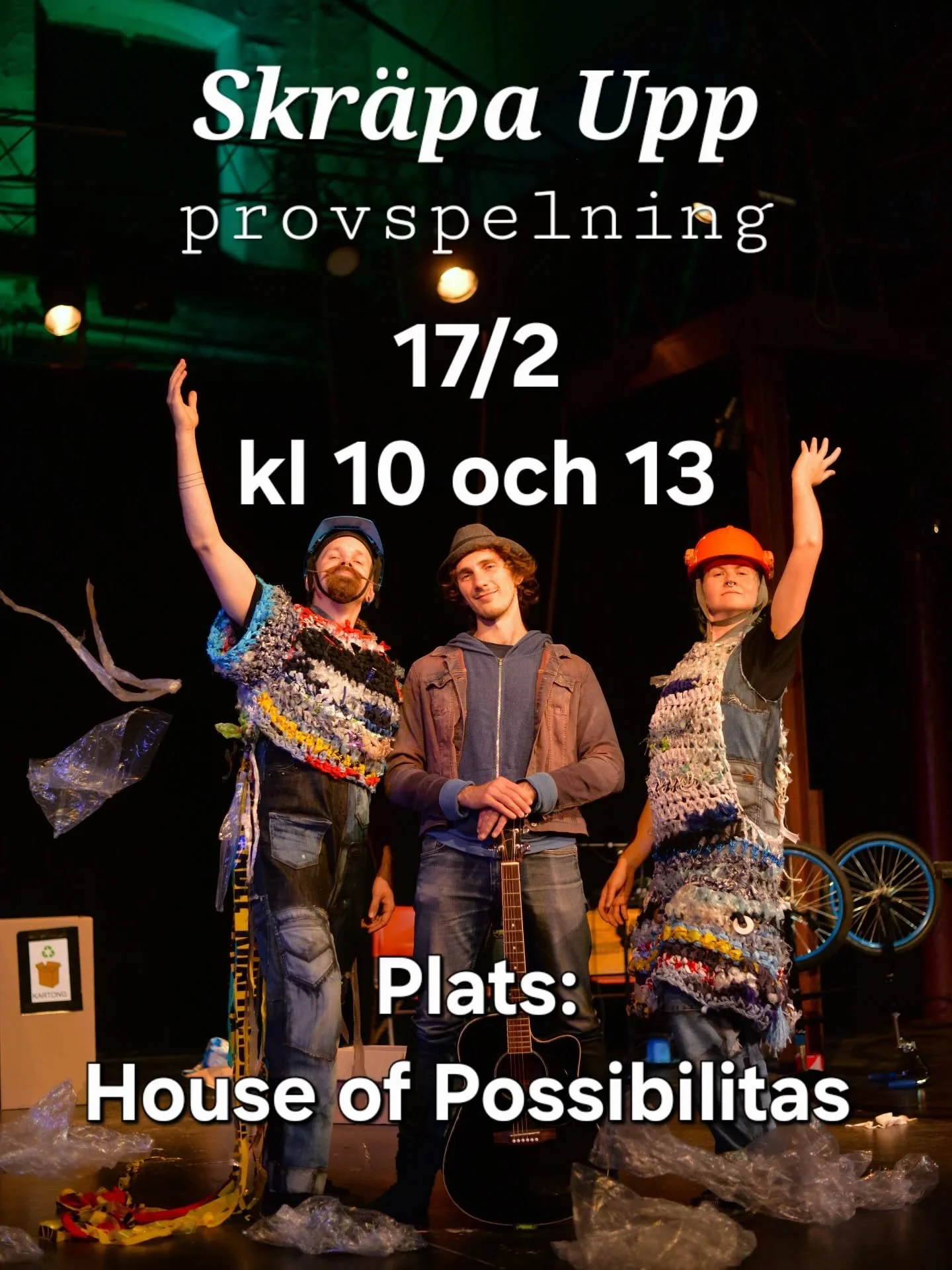 📢Vi s&ouml;ker testpublik!!📢

Vet du om n&aring;gon skolklass eller liknande som vill komma p&aring; gratis wip-f&ouml;rest&auml;llning?

Vi ska provspela v&aring;r nya clown, akrobatik och skr&auml;p-f&ouml;rest&auml;llning Skr&auml;pa Upp och til