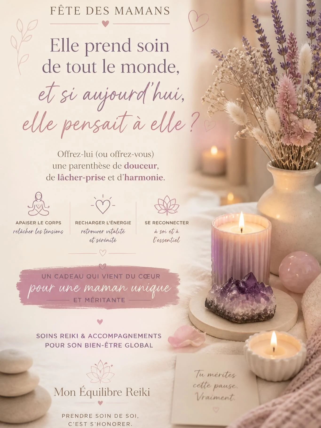 🌸 F&ecirc;te des Mamans 🌸

Et si cette ann&eacute;e, on pensait vraiment &agrave; maman&hellip;

Pas un objet de plus,
mais un moment pour souffler&hellip; rel&acirc;cher&hellip; se retrouver.

Elle donne tellement au quotidien,
et si aujourd&rsquo